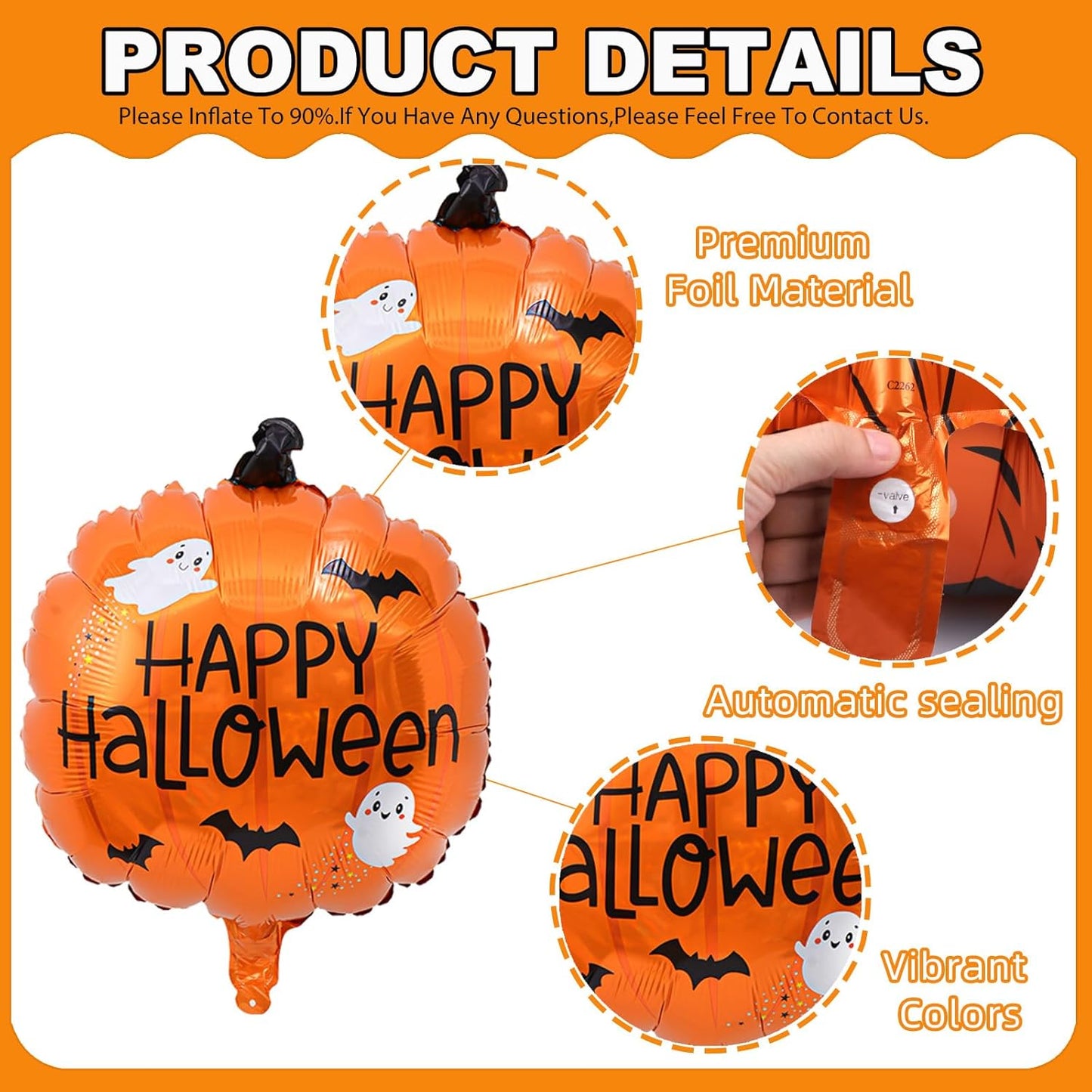 8Pcs Halloween Pumpkin Foil Balloons – 30inch Orange & Black Scary Balloons for Party Decor, Jack O Lantern Balloons with String, Durable & Easy to Inflate, Spooky Halloween Birthday Supplies