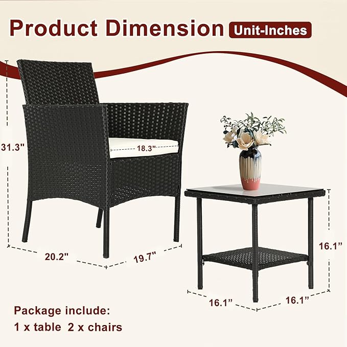 FDW Wicker Outdoor Furniture Patio Furniture Set of 3 Rattan Patio Chairs - Image 7