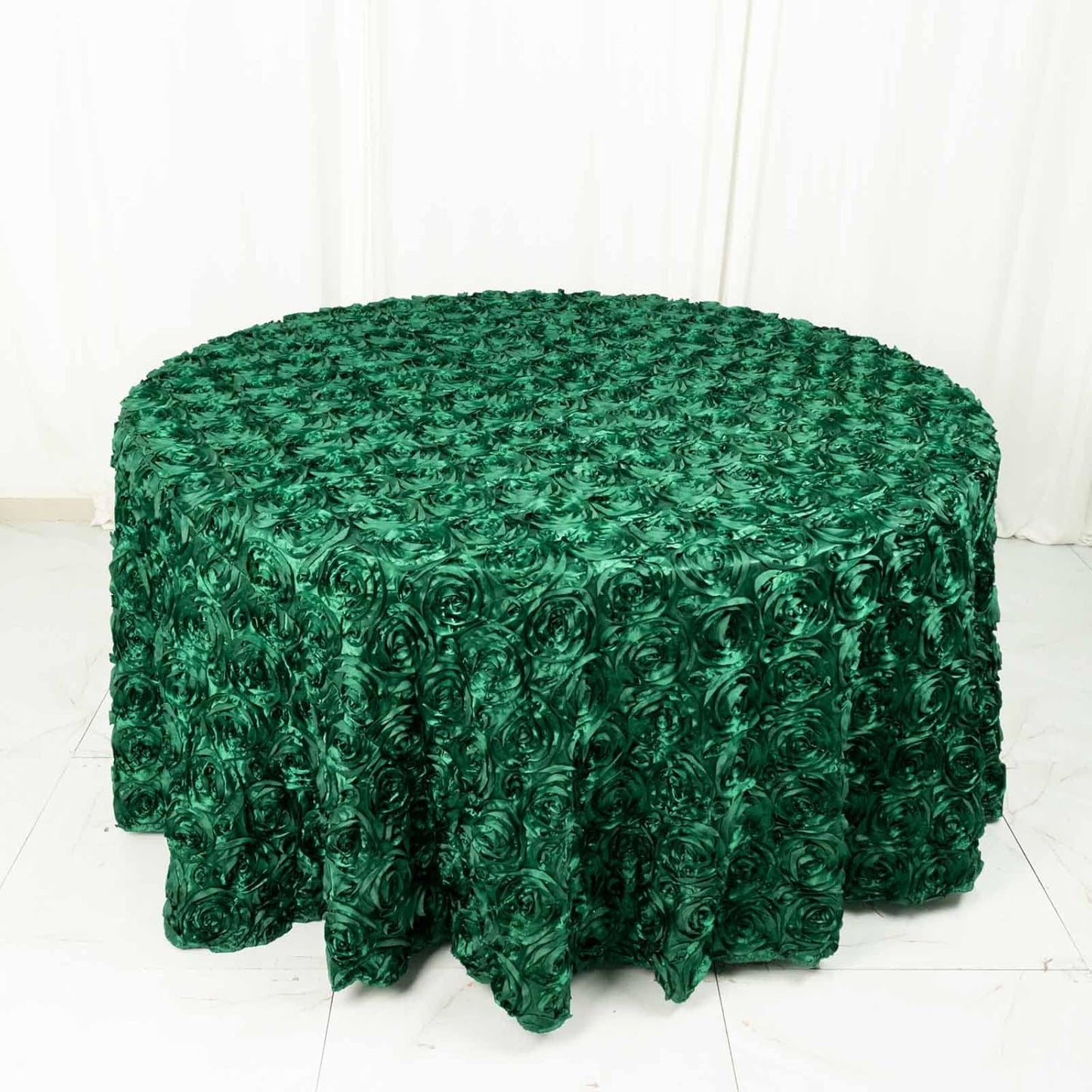 Efavormart 120" Hunter Emerald Green Grandiose 3D Rosette Satin Round Tablecloth for Wedding Party Event Decoration