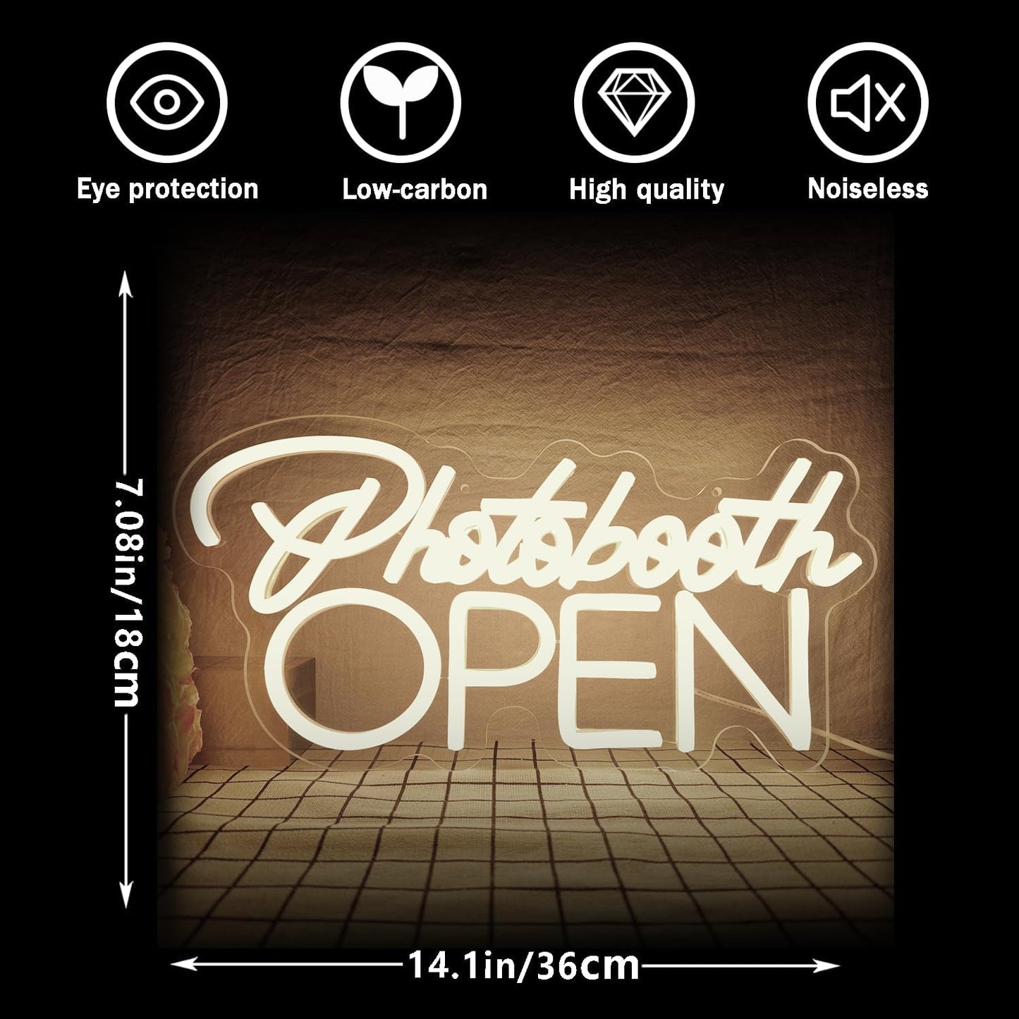 PhotoBooth Neon Sign for Wall Decor Dimmable Photobooth Neon light with USB Open Neon Light Office Open Sign Neon Decor Wedding Reception Sign