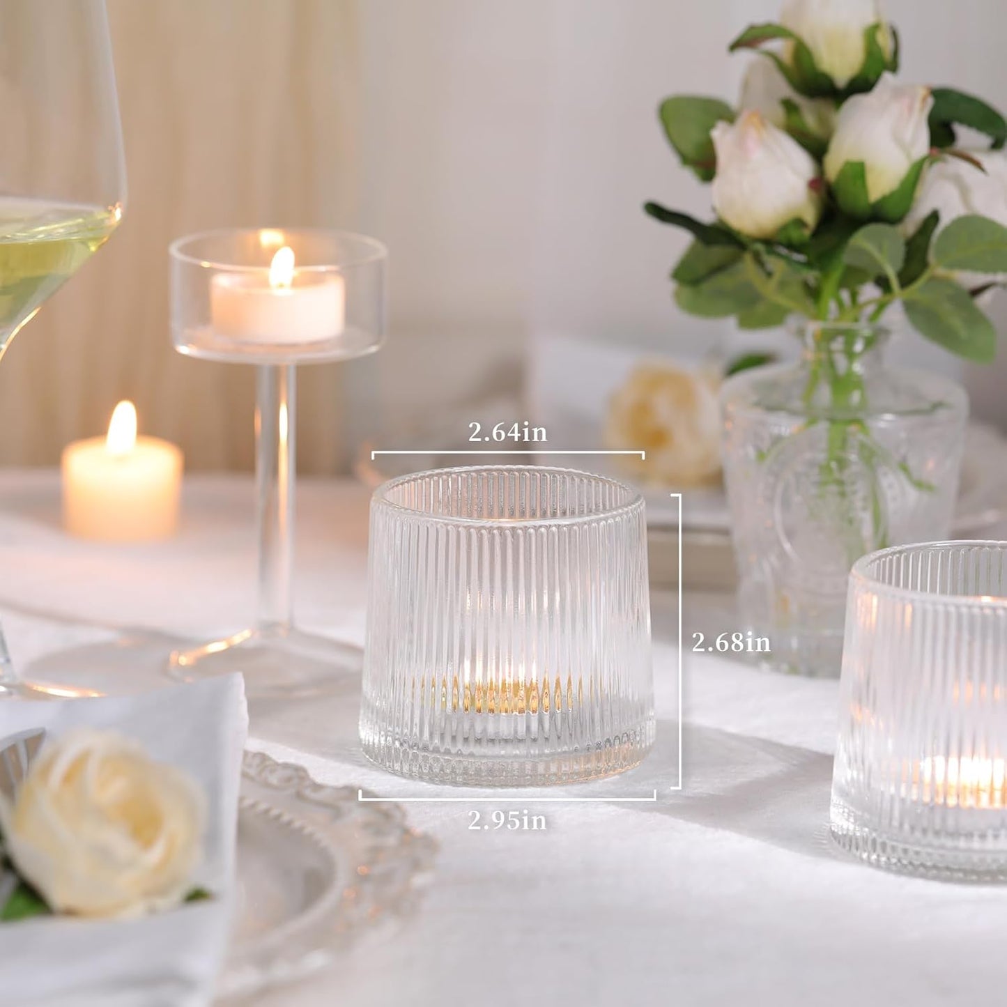 DARJEN Clear Ribbed Tealight Votive Candle Holders- 6Pack Glass Candle Holders for Table Centerpiece, Home Decor, Wedding Decor, Party Dinner