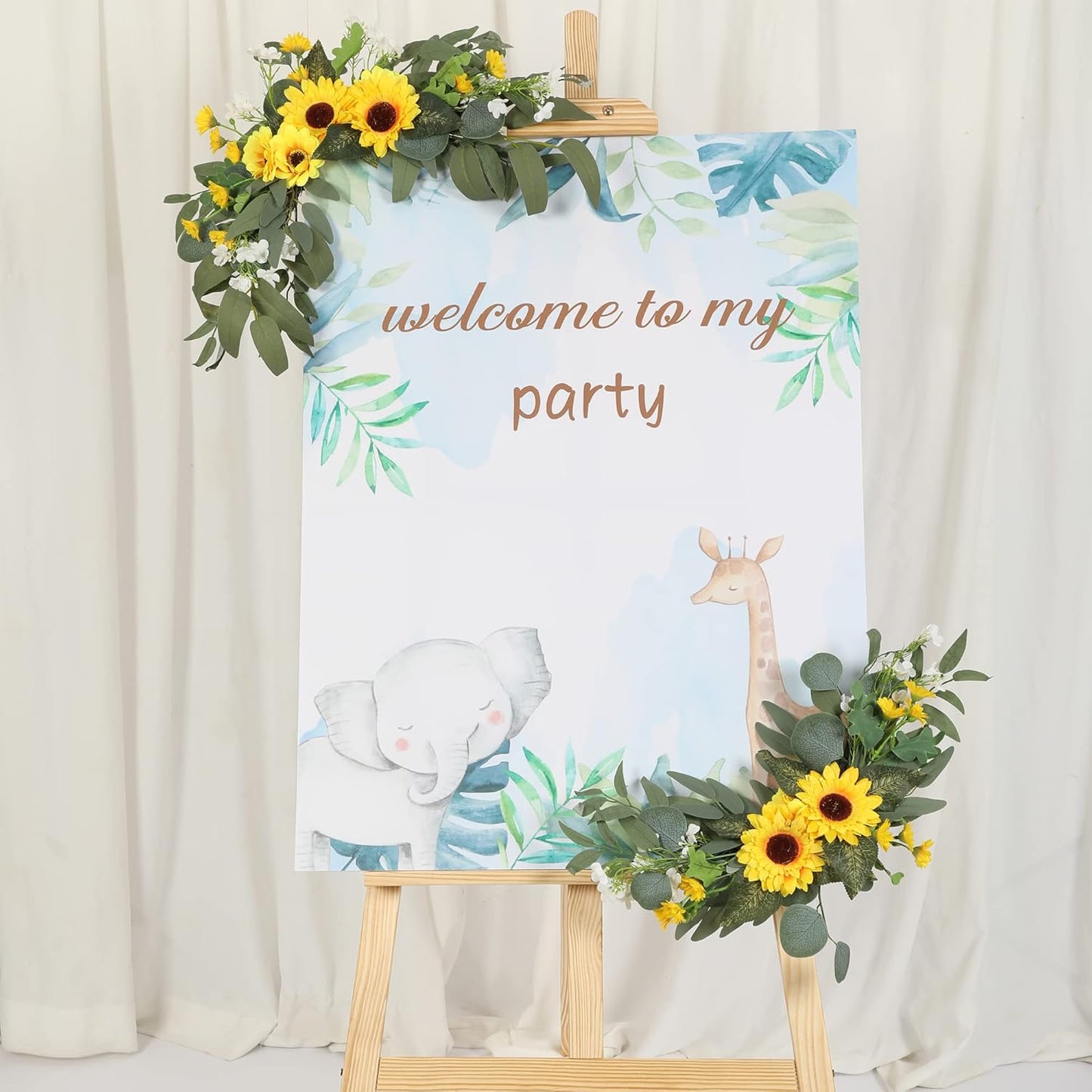H&W 2pcs Artificial Wedding Arch Flowers for Wedding Sign, Floral Swag Dusty Decor for Reception Ceremony Backdrop Sweetheart Table (Sunflower)