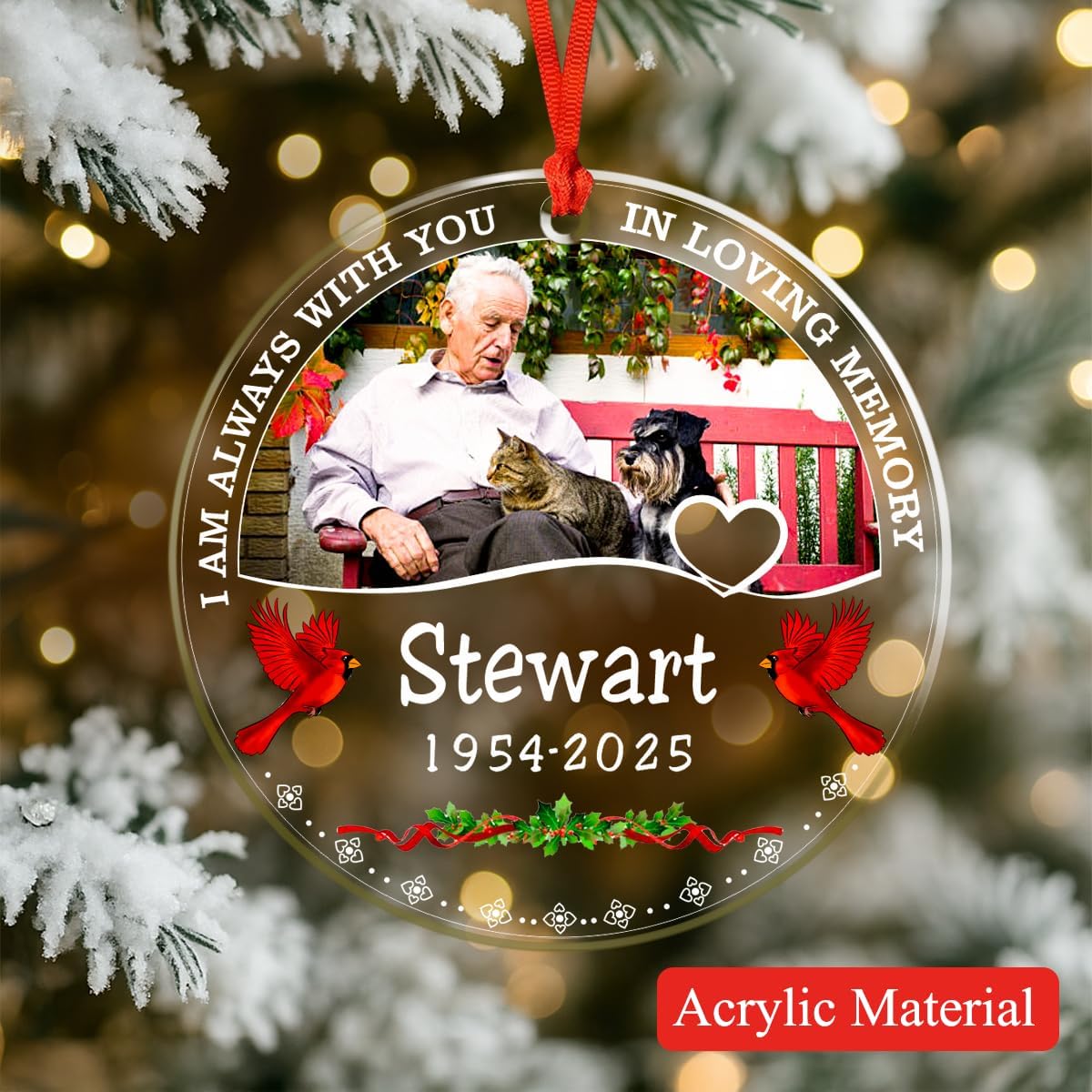Personalized Memorial Glass Ornament 2025 – I Am Always with You Ornament, Custom Photo Memorial Christmas Ornament, Christmas|Birthday|Anniversary Keepsake for Loss of Loved One (M3)