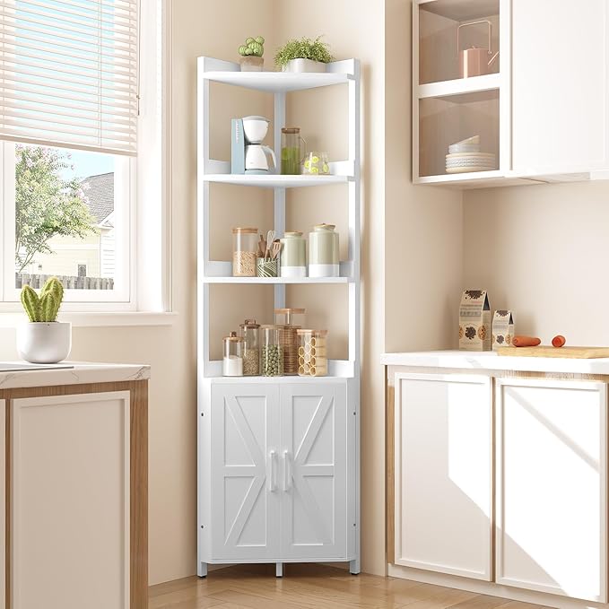 HOOBRO Corner Shelf with Storage, Tall Corner Cabinet, 5-Tier Bookshelf Stand - Image 9