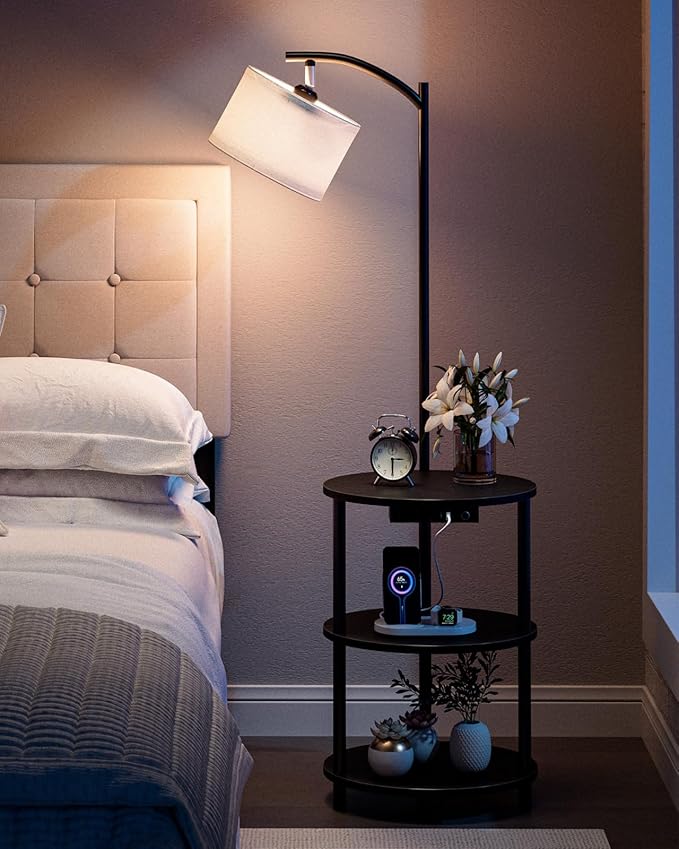Round Side Table with Lamp and USB Ports, 3-Tier Small End Table - Image 7