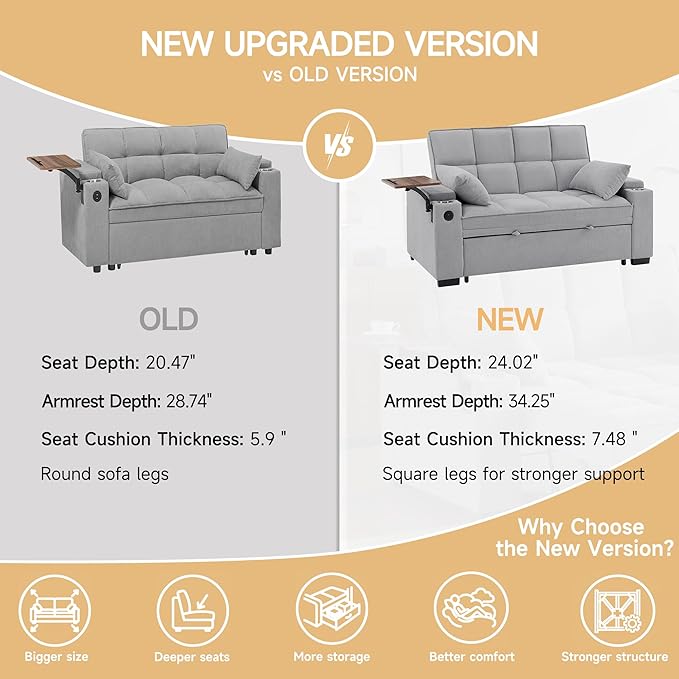 Auvsoce 65'' Chaise Lounge Chair Indoor, 3-in-1 Convertible Sofa Bed - Image 8