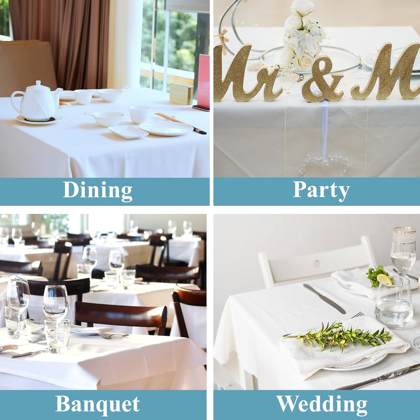 VidaFete Square Tablecloth 52 x 52 Inch Tablecloths Stain Wrinkle Resistant Polyester Dining Table Cover for Kitchen Dinning Party Wedding Rectangular Tabletop Buffet Decoration(White)