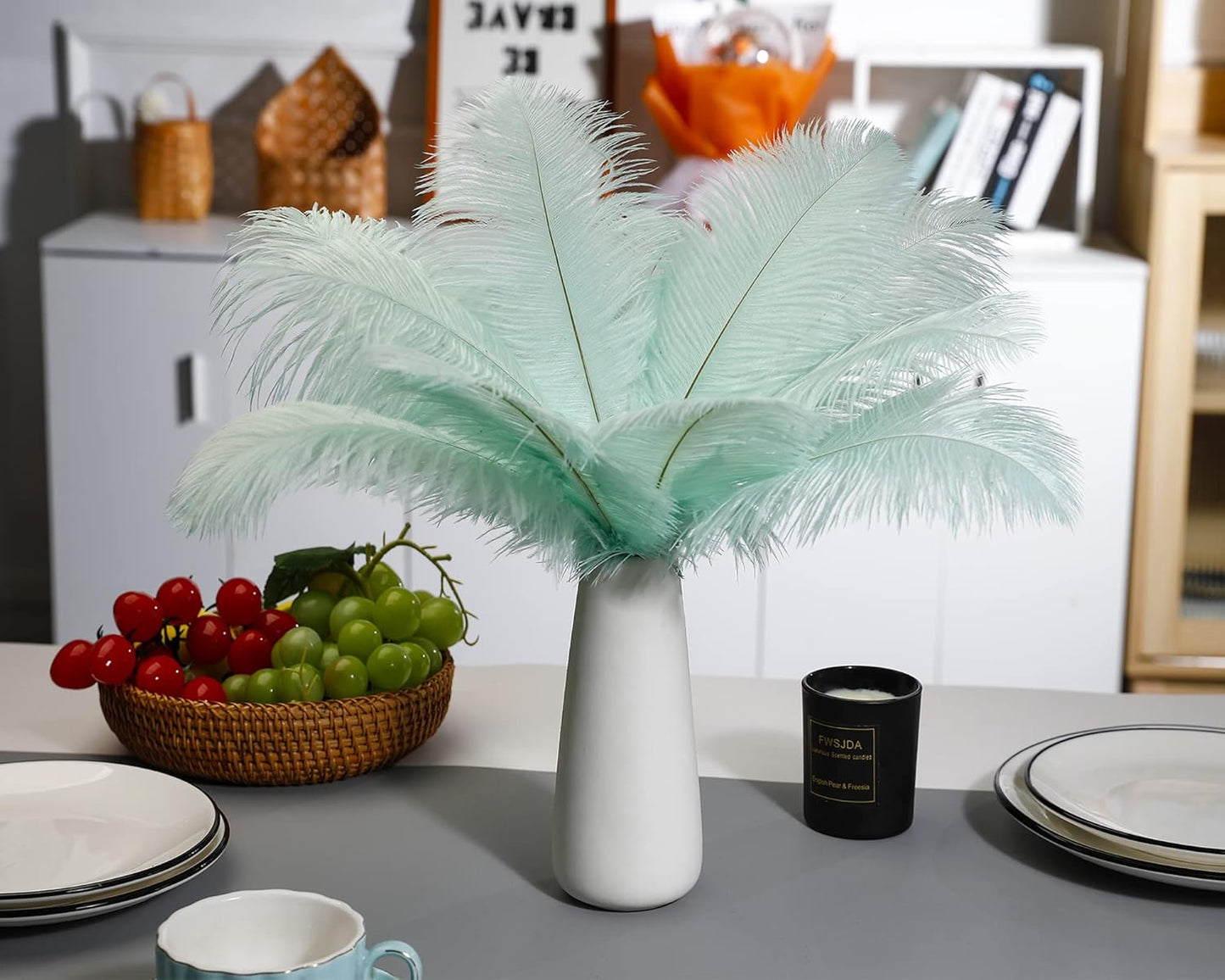 Ballinger Aqua Green Ostrich Feathers - 24pcs 8-10inch Craft Feathers Bulk for Wedding Party Centerpieces Mardi Gras Decorations and Home Decor