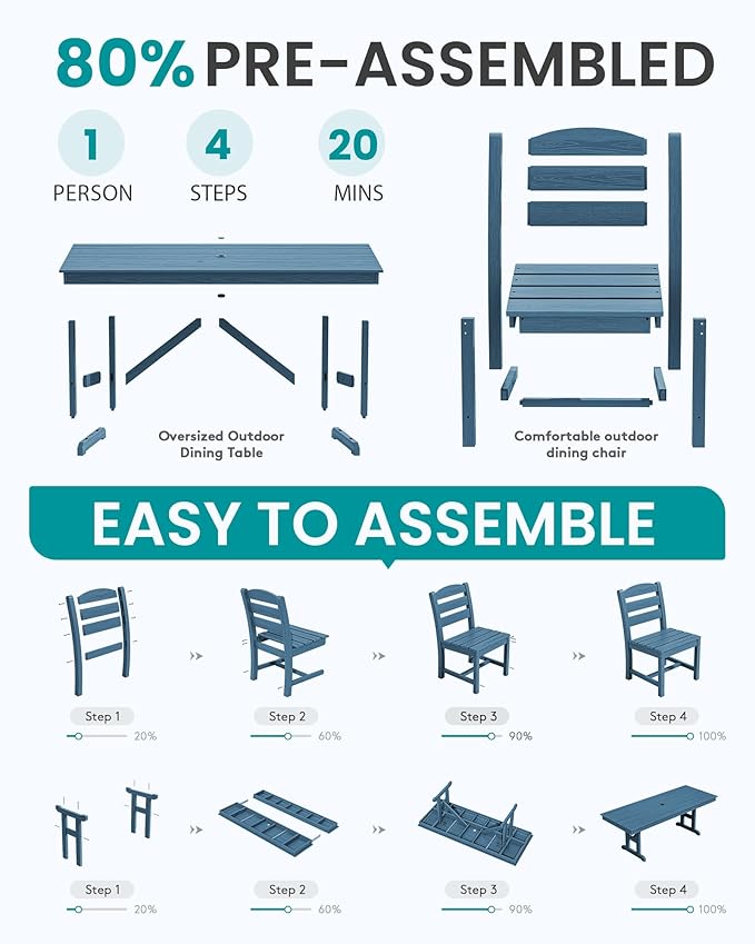 SERWALL Outdoor Armless Dining Chairs Set of 2, All-Weather HDPE Patio Chair - Image 8