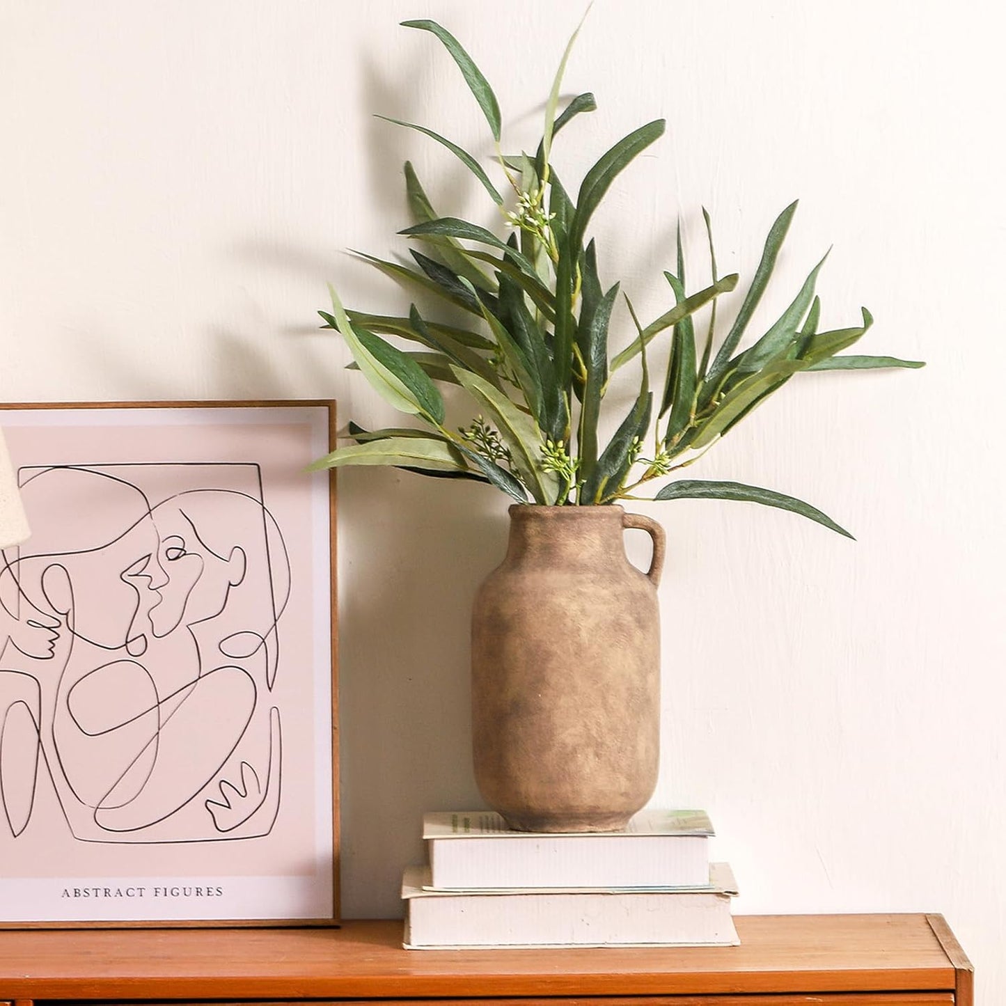 Ceramic Flower Vase Home Decor - 9.7 inch Large Table Flowers Vases Living Room Bedroom Plant Decorations Farmhouse Vintage for Kitchen Shelf Office Coffee Dining Desk House Women (Retro, 9.7")