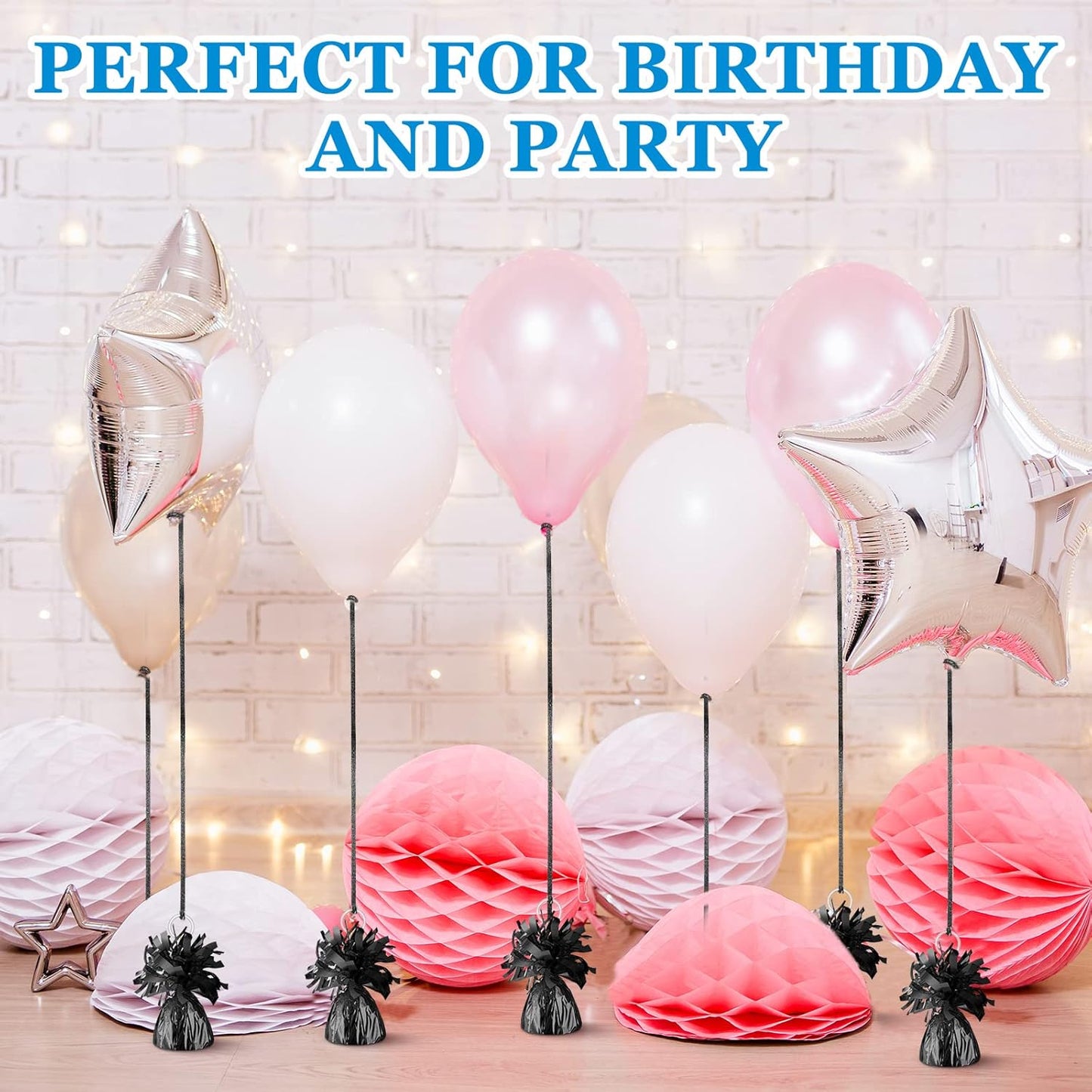 24 Pcs Balloon Weights Metallic Anchor Balloon Holder for Helium Balloons Heavy Table Weights and 1 Roll Iridescent Crimped Ribbon for Birthday Wedding Halloween Christmas Party(Black)
