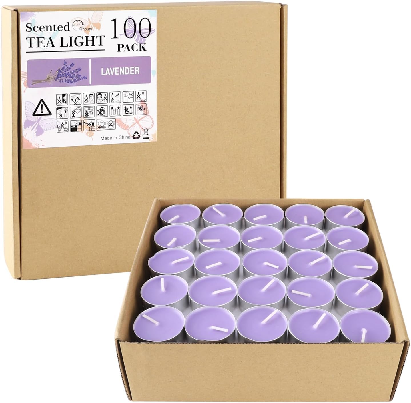 Purple Lavender Scented Tealight Candles - 4 Hours - Giant 100 Bulk Packs - Smokeless Tea Lights for Valentine's Day, Weddings,Christmas, Home Decorative