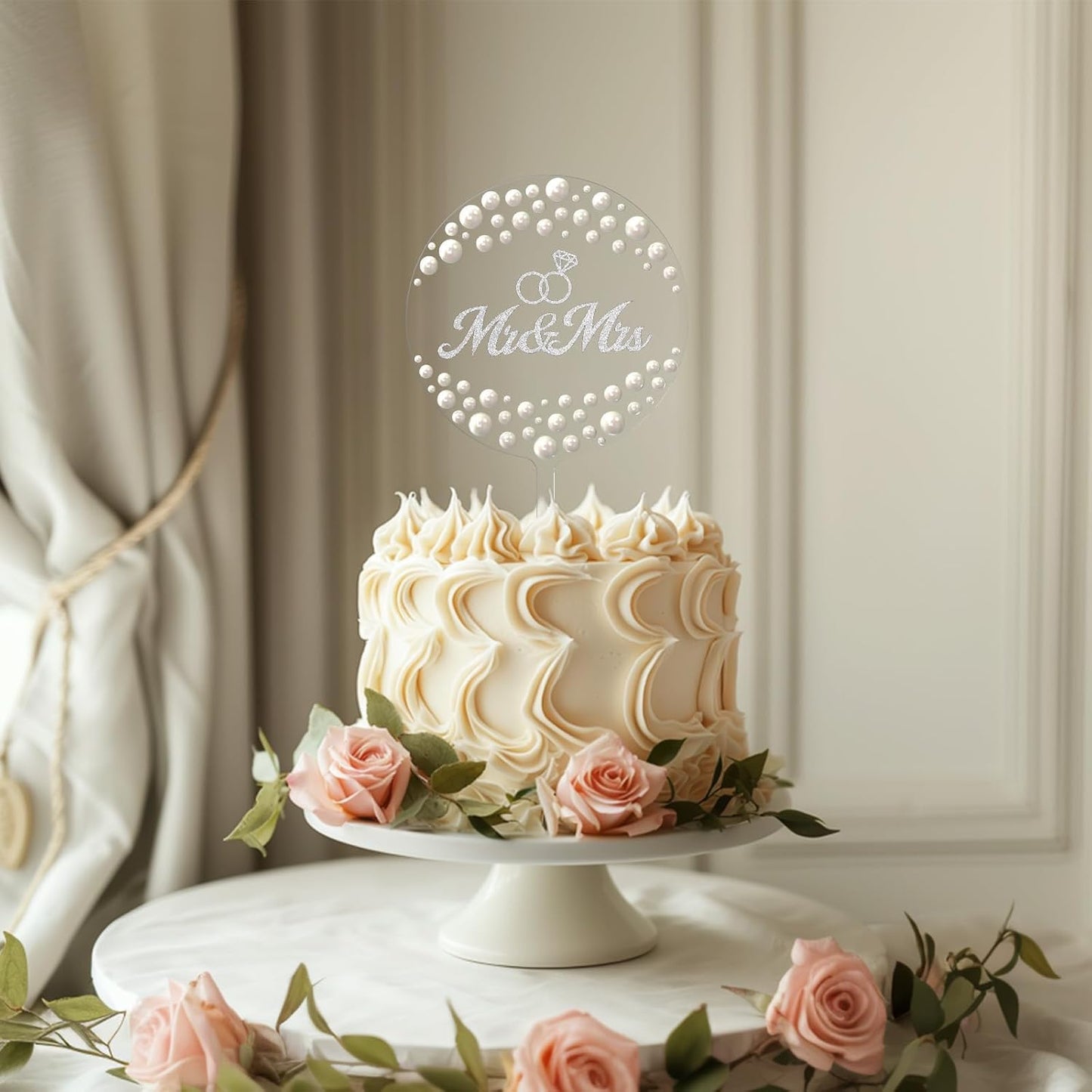 Mr & Mrs Wedding Cake Topper, Contemporary Bride and Groom Sign Rustic Resin Décor for Engagement & Anniversary, Bridal Shower & Party Celebrations (Transparent acrylic & Pearl)