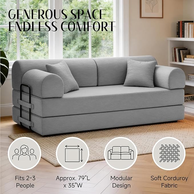 79'' Convertible Sofa Bed, 6 in 1 Folding Floor Futon Couch Sleeper - Image 6