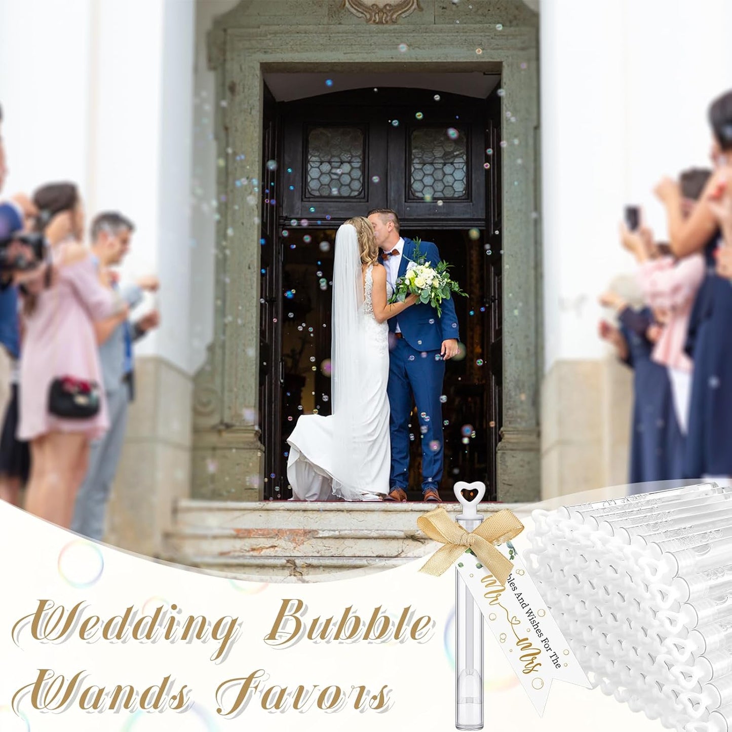 405 Pcs Wedding Bubbles Wands Set Include Heart Bubble Wands Bubbles Send Off Cards Gift Tags Wood Photo Frame Ribbons for Wedding Send Off Party Favors(Champagne Gold)