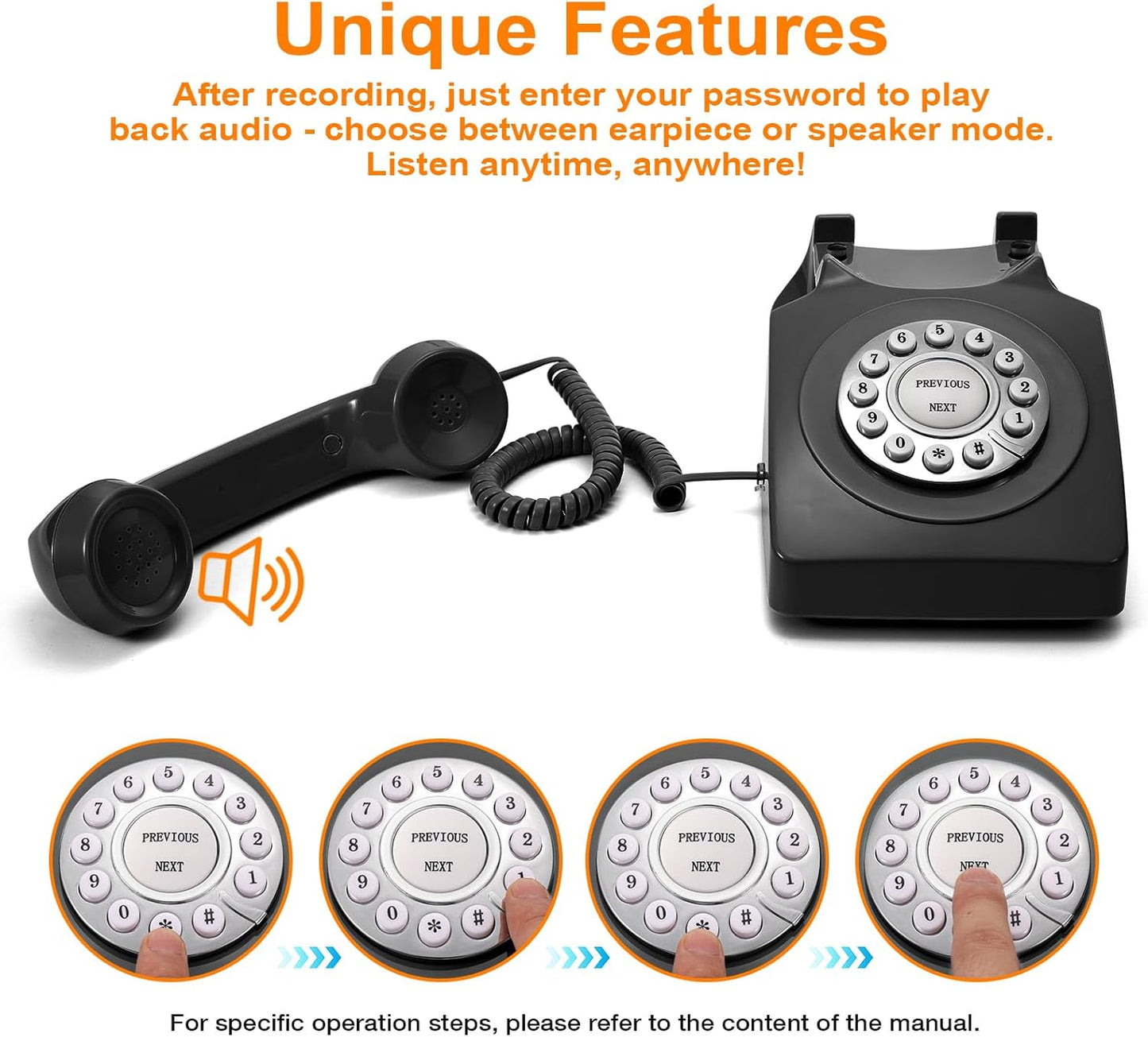 Guest Book Audio Wedding Phone,Record Voice Messages,Retro Guest Book for Wedding or Birthday Party Message Voicemail,Save The Blessings of Your Relatives and Friends(Black)