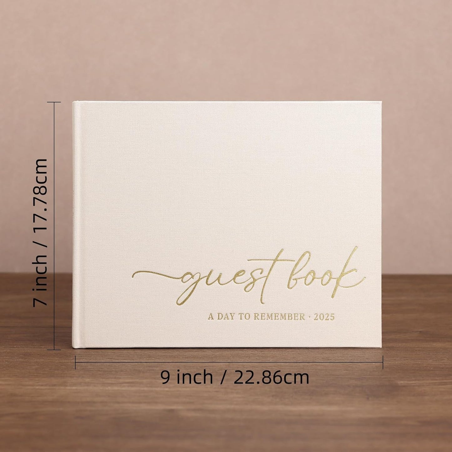 Elegant Guest Book for Wedding Reception, Beautiful Guestbook for Baby Shower and Wedding Decor, 100 Blank Pages for Sign in, Polaroid Pictures and Photos, Linen Cover (2025, Beige)