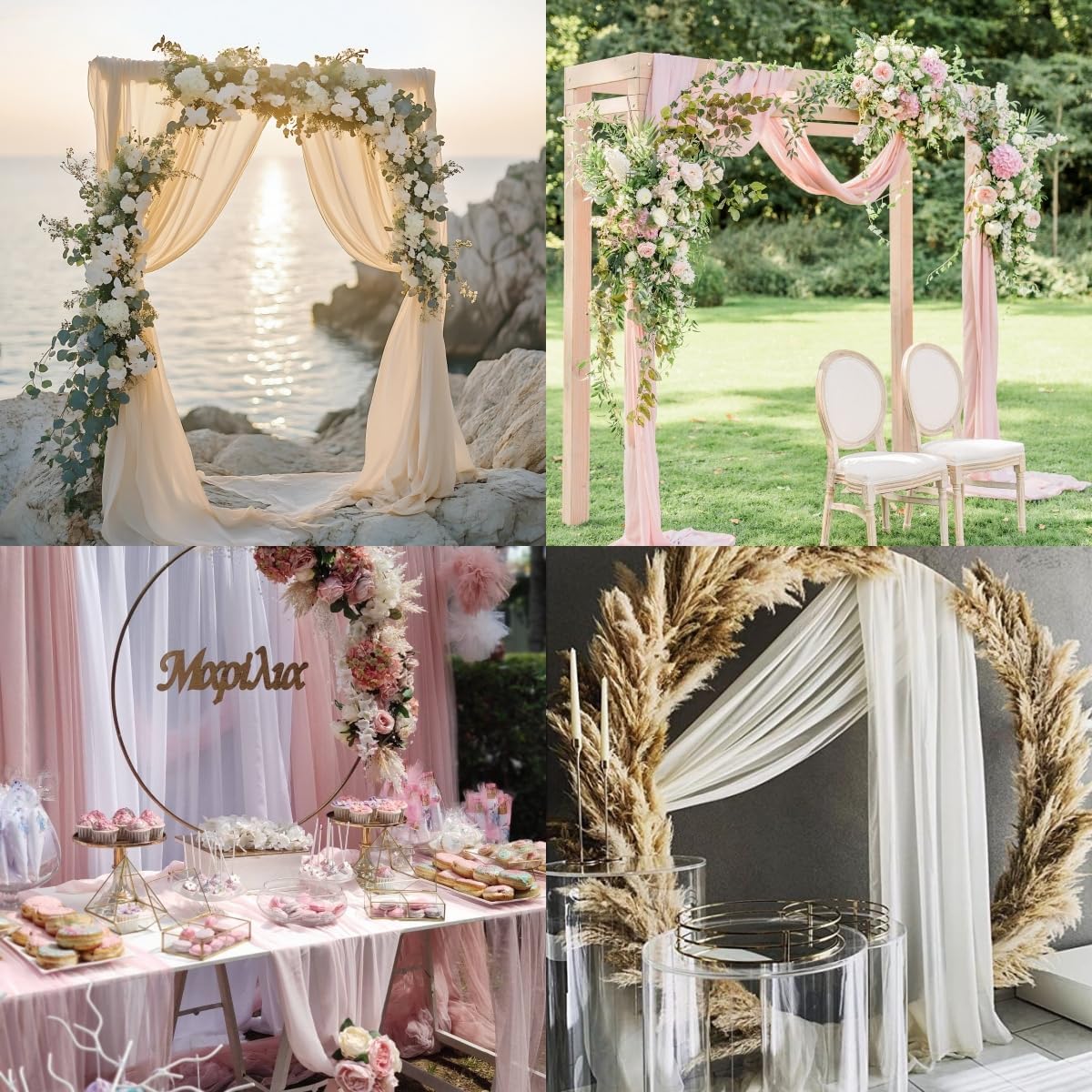 Socomi Wedding Arch Draping Fabric 29" x 20Ft 2 Panels Fuchsia Sheer Outdoor Curtain Drapes Extra Long for Bridal Baby Shower Ceremony Birthday Party Decor