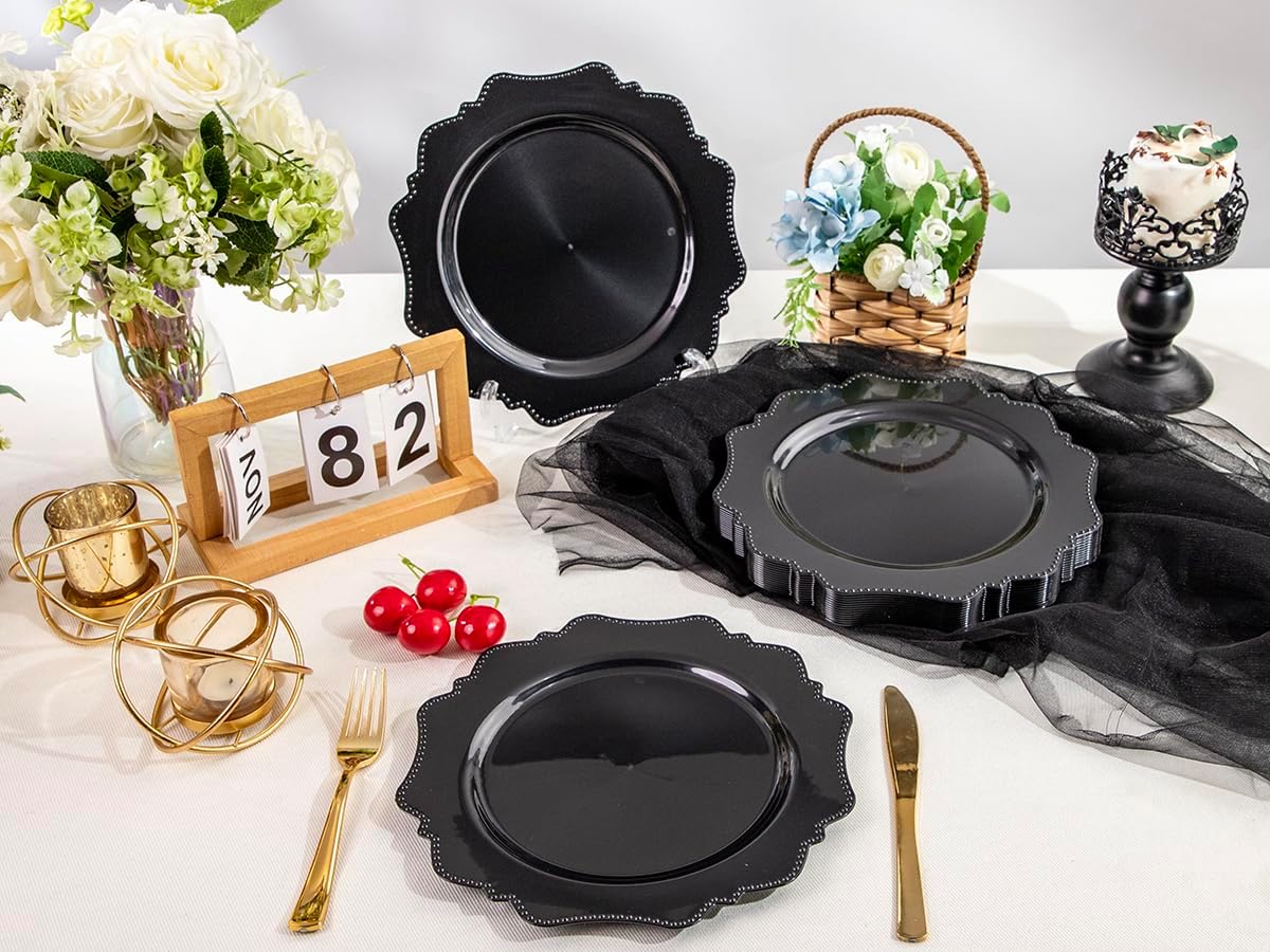 COLOSUS 100pcs Black Plastic Dessert Plates - 7.5 Inch- Heavy Duty Disposable Plastic Appetizer/Salad/Cake Plates for Party Wedding Birthday and Everyday Use