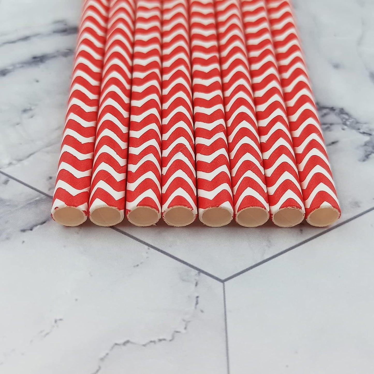 YAOSHENG Premium Disposable Waves Striped Drinking Paper Straws, Pack 100 Red Waves Paper Straws for Cocktail Party Supplies,Birthday,Bridal/Baby Shower,Juice,Shakes (Red Waves)
