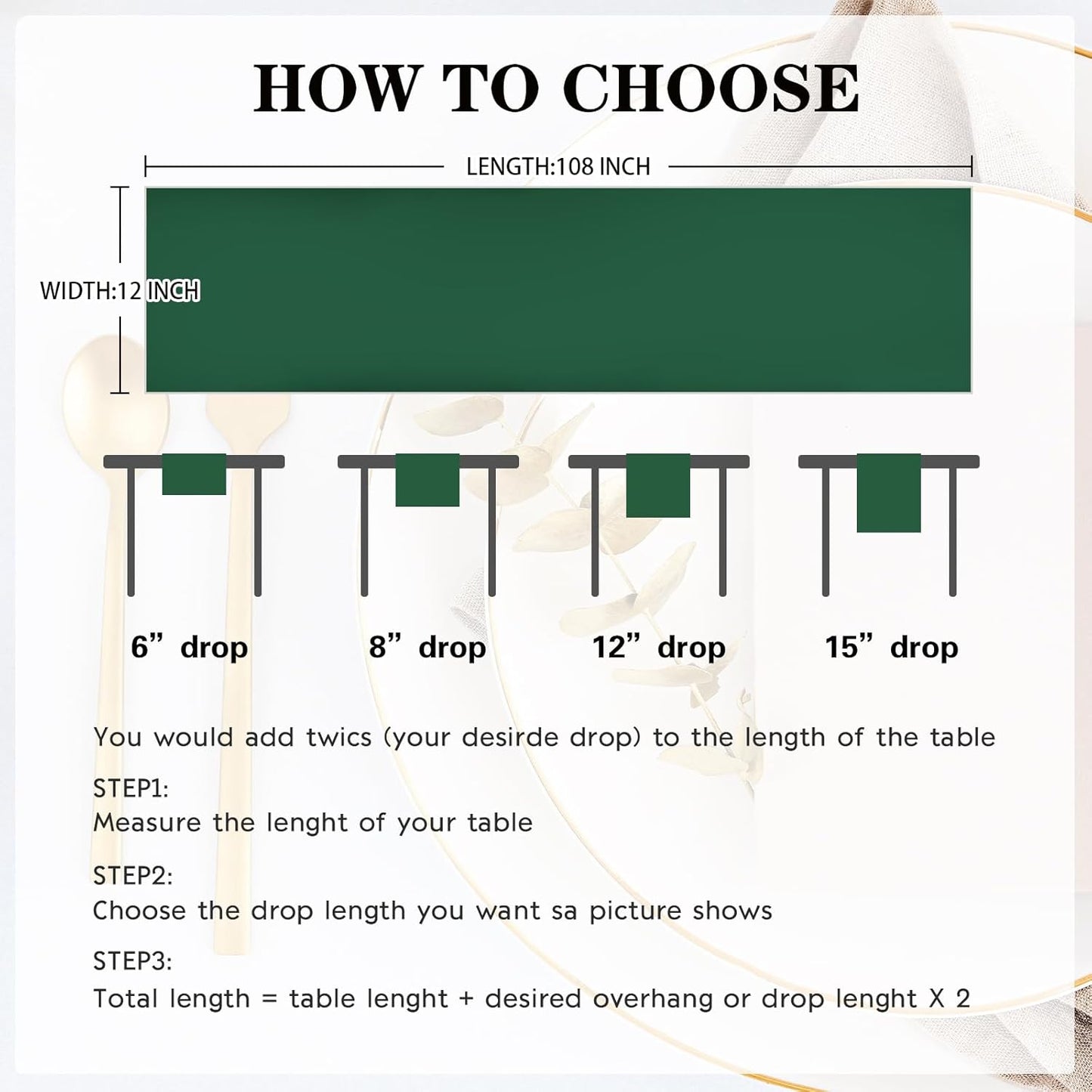 10 Pack Satin Table Runner 12 x 108 Inch Long Dark Green Silk Table Runner for Wedding Party Banquet Birthday Decoration