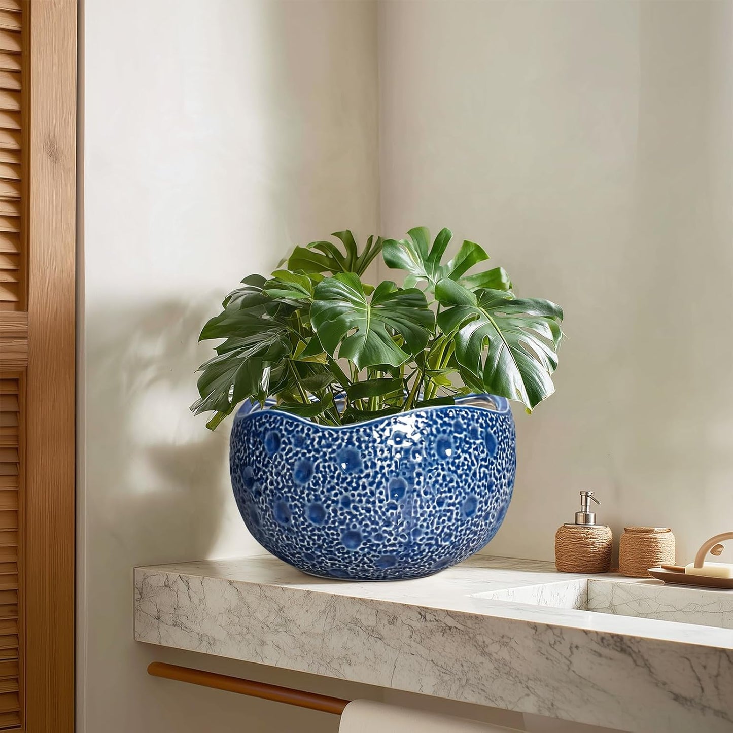 10 Inch Plant Pot - Ceramic Pots for Plants Indoor Outdoor, Round Bonsai Pots with Drainage Hole, Decorative Flower Pot, Modern Unique Planters, House Decor, Housewarming Gifts, Blue