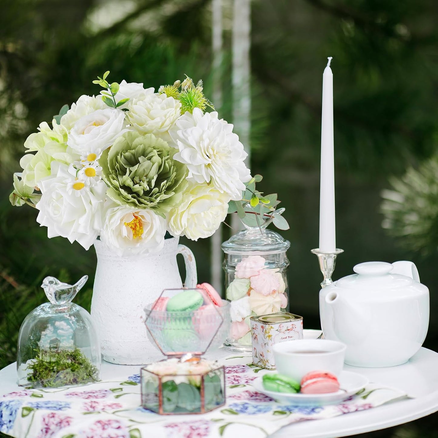 AmyHomie Green White Artificial Flowers Combo Silk Mix Peony Rose Fake Flowers w/Stem for DIY Wedding Bouquets Centerpieces Arrangements Table Fall Decor Party Bridal Baby Shower Home Decorations