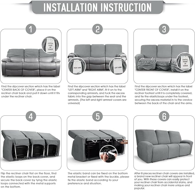 TAOCOCO Recliner Sofa Covers 8-Pieces Stretch Large Couch Covers - Image 6