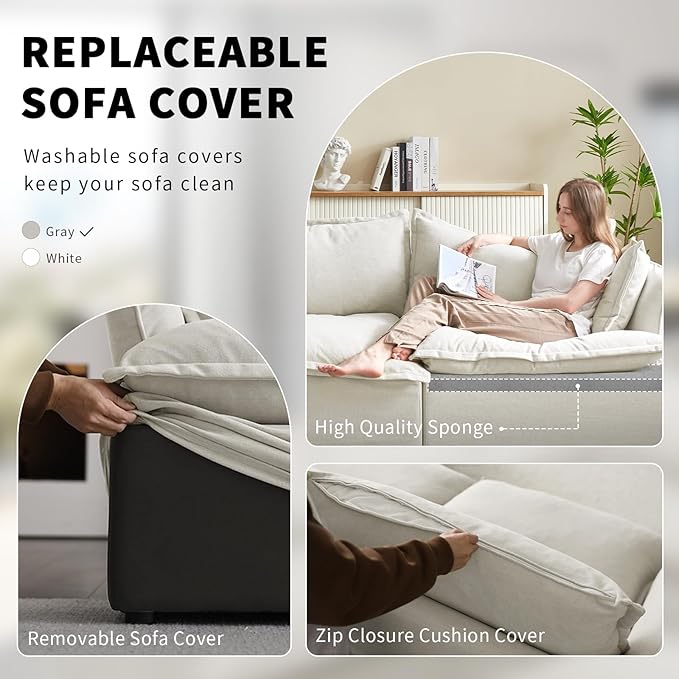 Cloud Sectional Sofa, 114.2" Large L Shape Convertible Modular Couch, Down Fill - Image 5