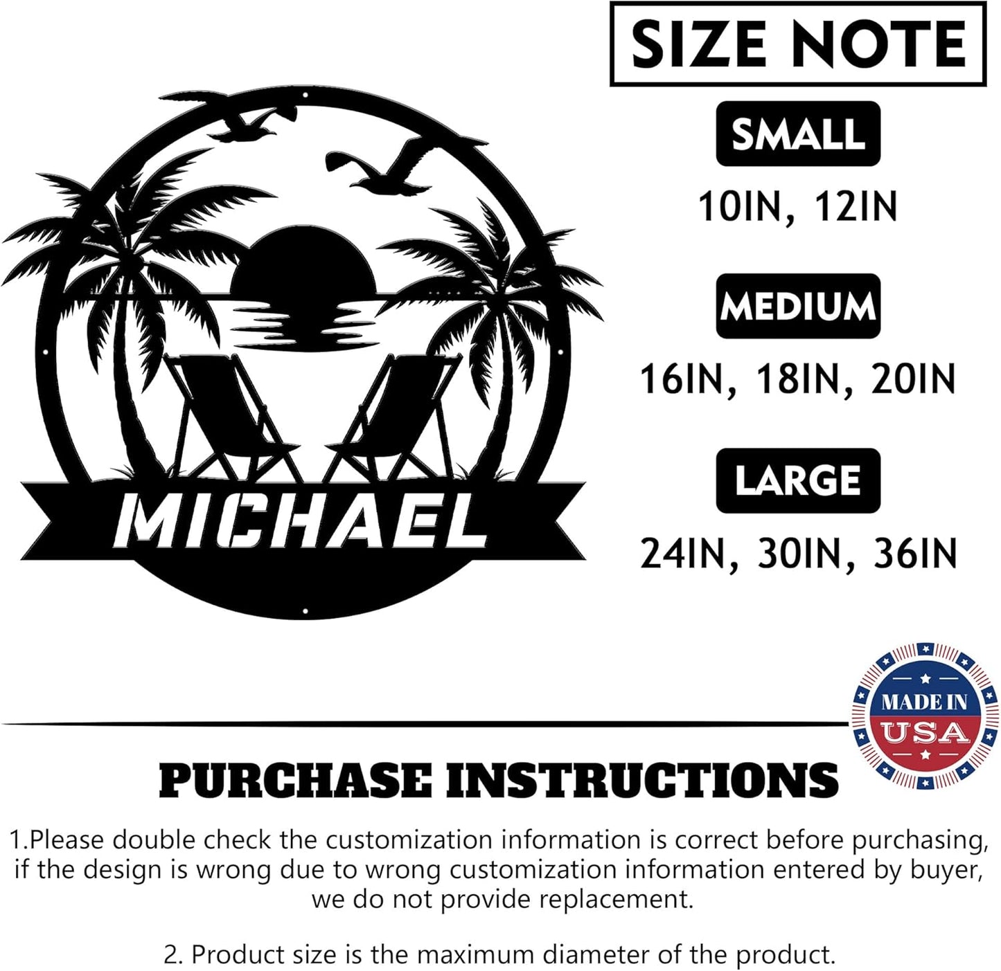 Personalized Beach Decor for Home, Custom Metal Sign Outdoor Nautical Decor, Palm Trees Coastal Wall Art, Family Last Name Sign, Housewarming Christmas Wedding Gifts