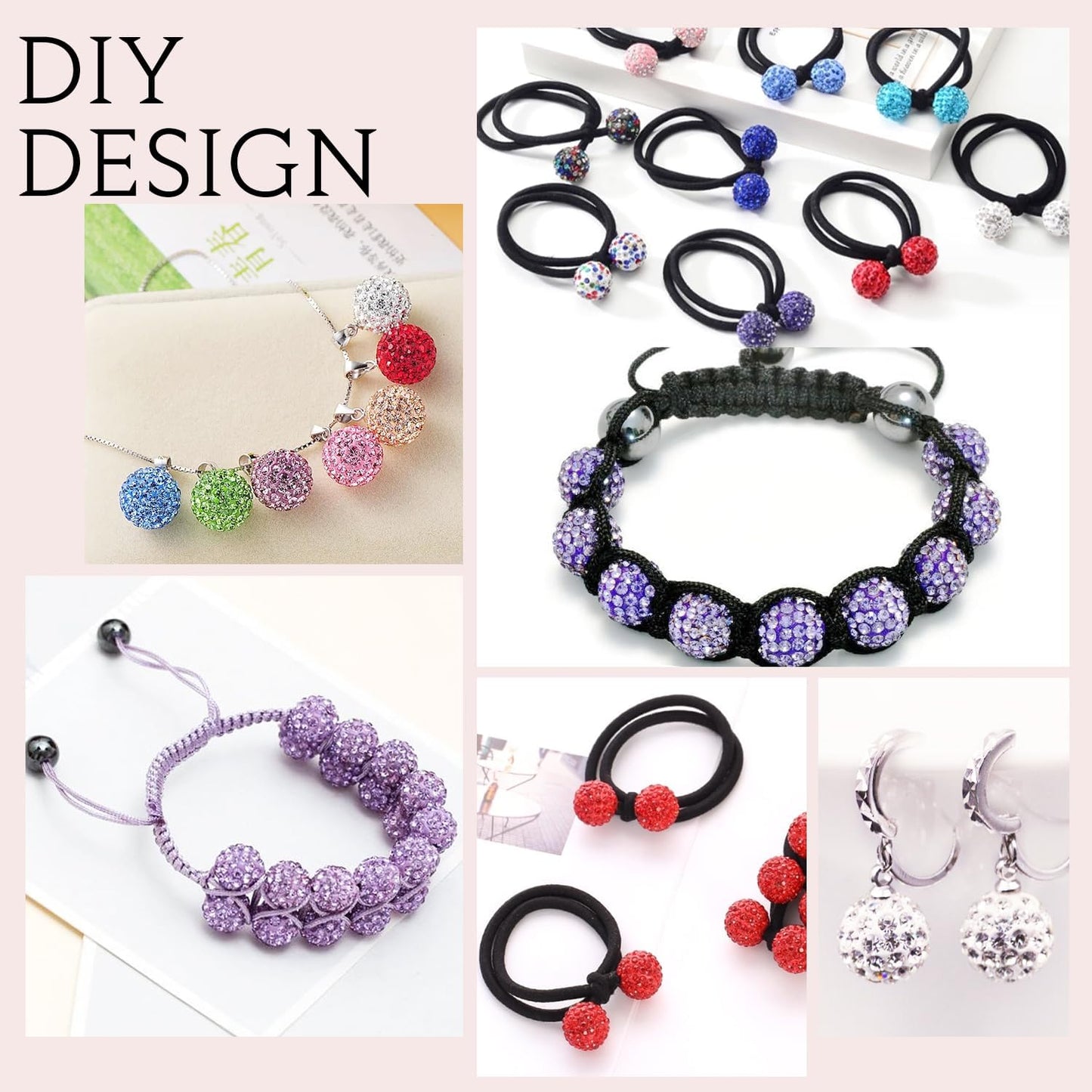 200pcs 10mm Dark Purple Rhinestone Beads for Jewelry Making, Shiny Round Shamballa Disco Ball Beads, Sparkle Crystal Clay Christmas for Bracelet Baseball Necklace Earring Crafting and DIY