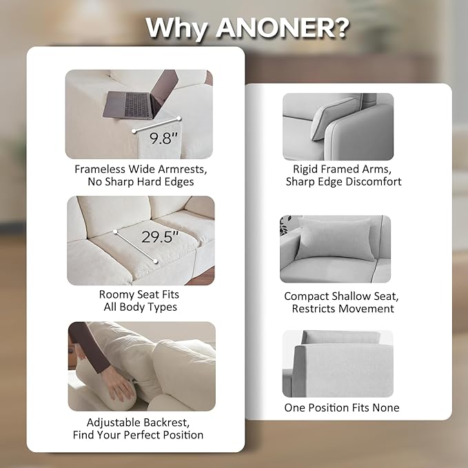 ANONER 78" Loveseat Sofa, Deep Seats, Cloud Sectional Couches - Image 8