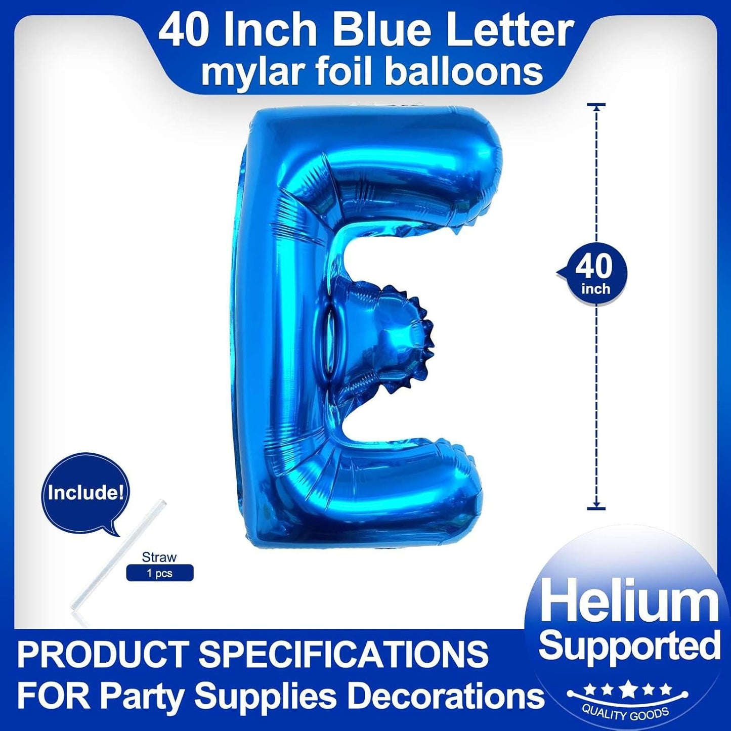 40 Inch Blue Letter E Balloons, DIY Phrase Foil Alphabet Letter E Balloons DIY Word E Banner for Birthday Anniversary Celebration Graduation Party Supplies Decoration