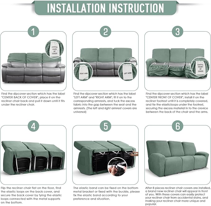 TAOCOCO Recliner Sofa Covers 8-Pieces Stretch Large Couch Covers - Image 6
