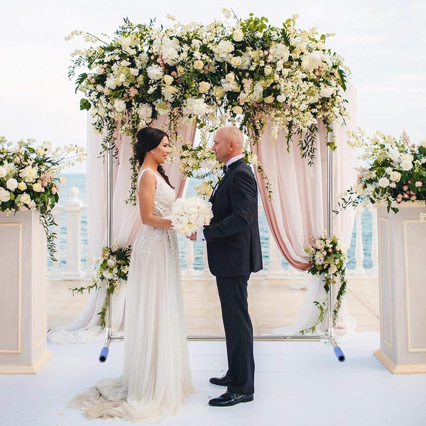 Wedding Arch Backdrop Stand,7x6 FT Metal Arch Backdrop Stand for Ceremony Square Stainless Steel Arched Frame Decoration for Wedding,Birthday,Party,Anniversary,Baby Shower,Garden Decorations