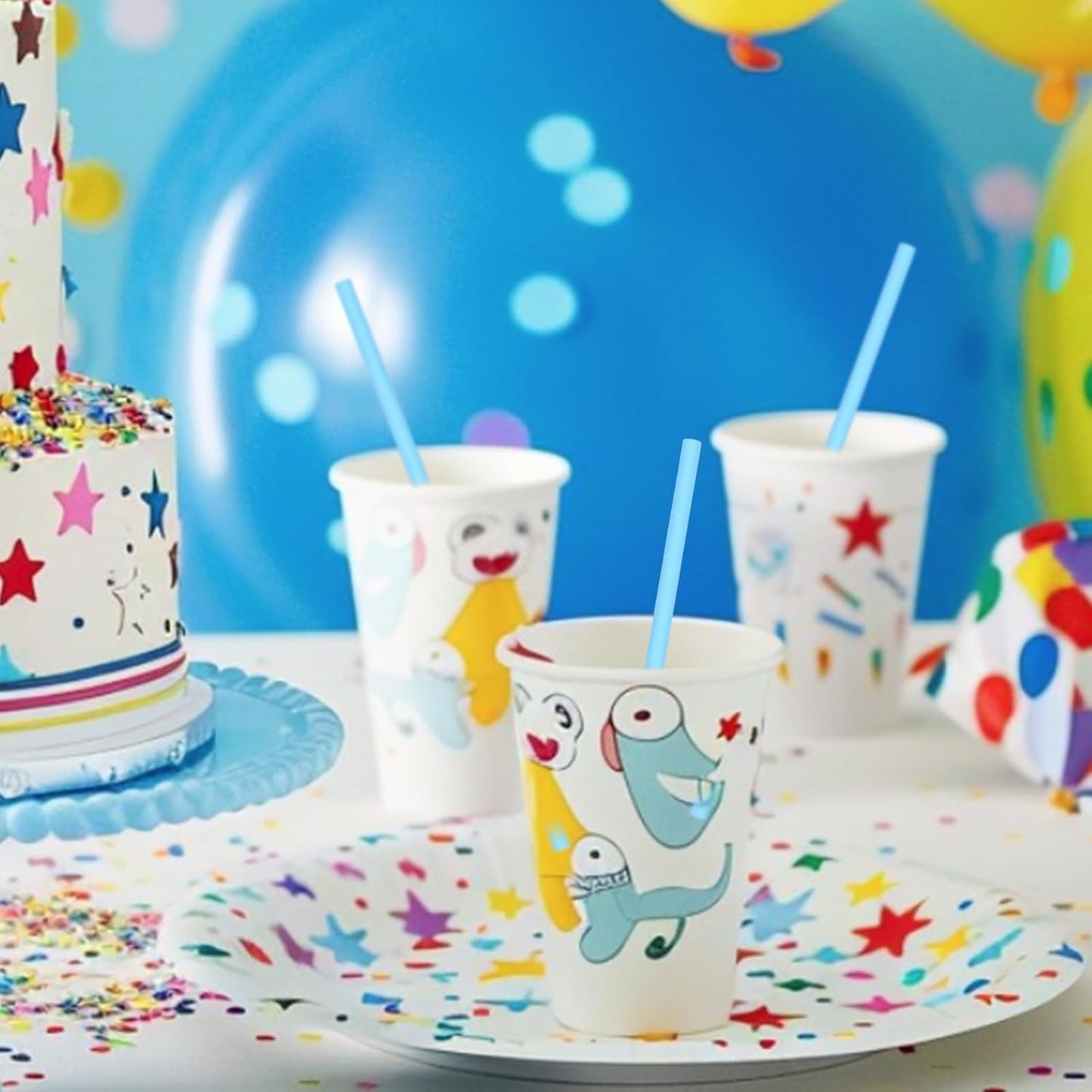 7.75'' x 0.24'' Disposable Solid Blue Unwrapped Paper Straws for Drinking 100 Counts - for Cocktail, Beverage, Cake Pops