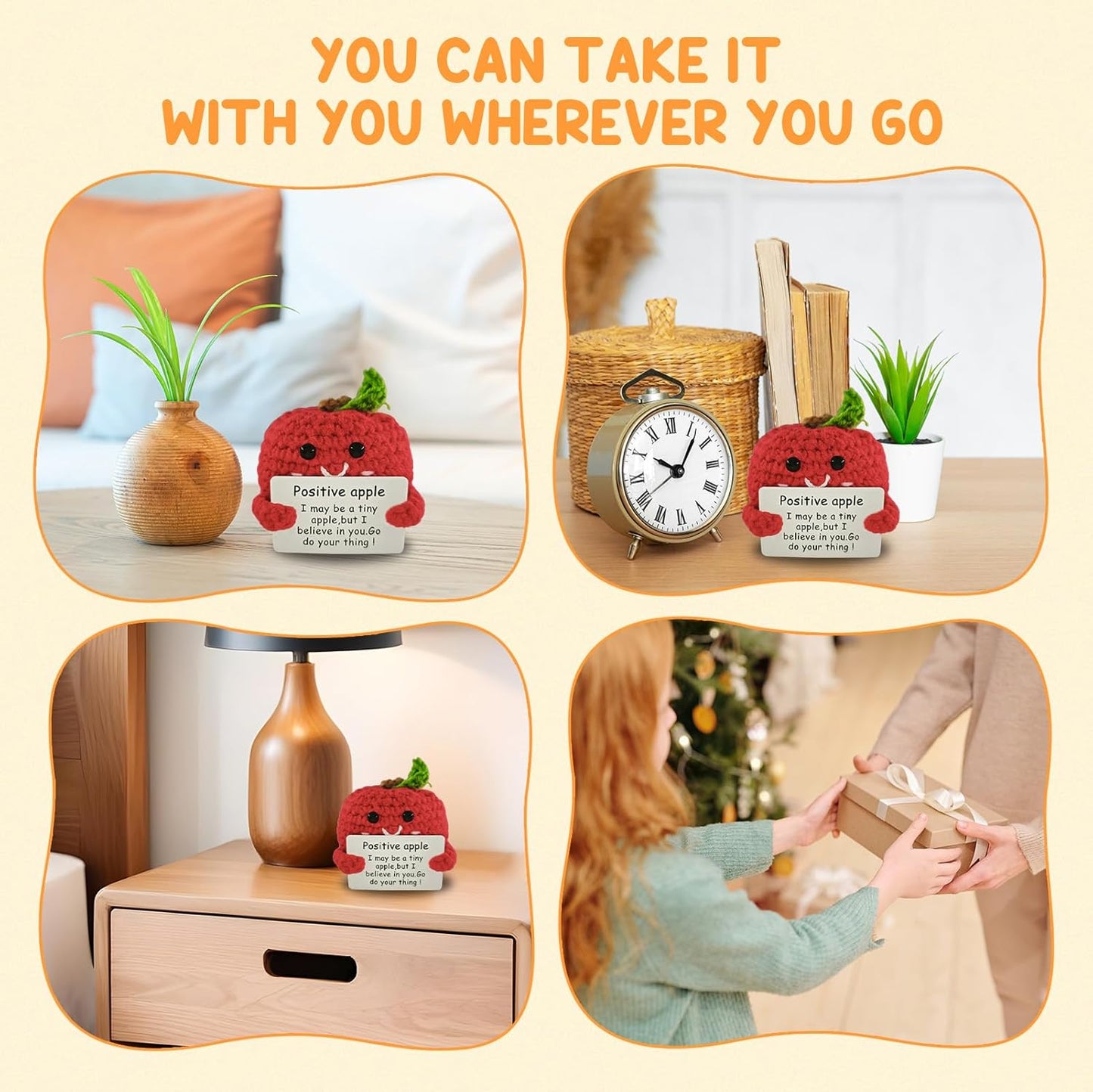 Handmade Crochet Gifts for Women & Men-Heartwarming Apple Emotional Support,Funny Unique Cute Presents for Her,Him,Friends,Coworkers & Family