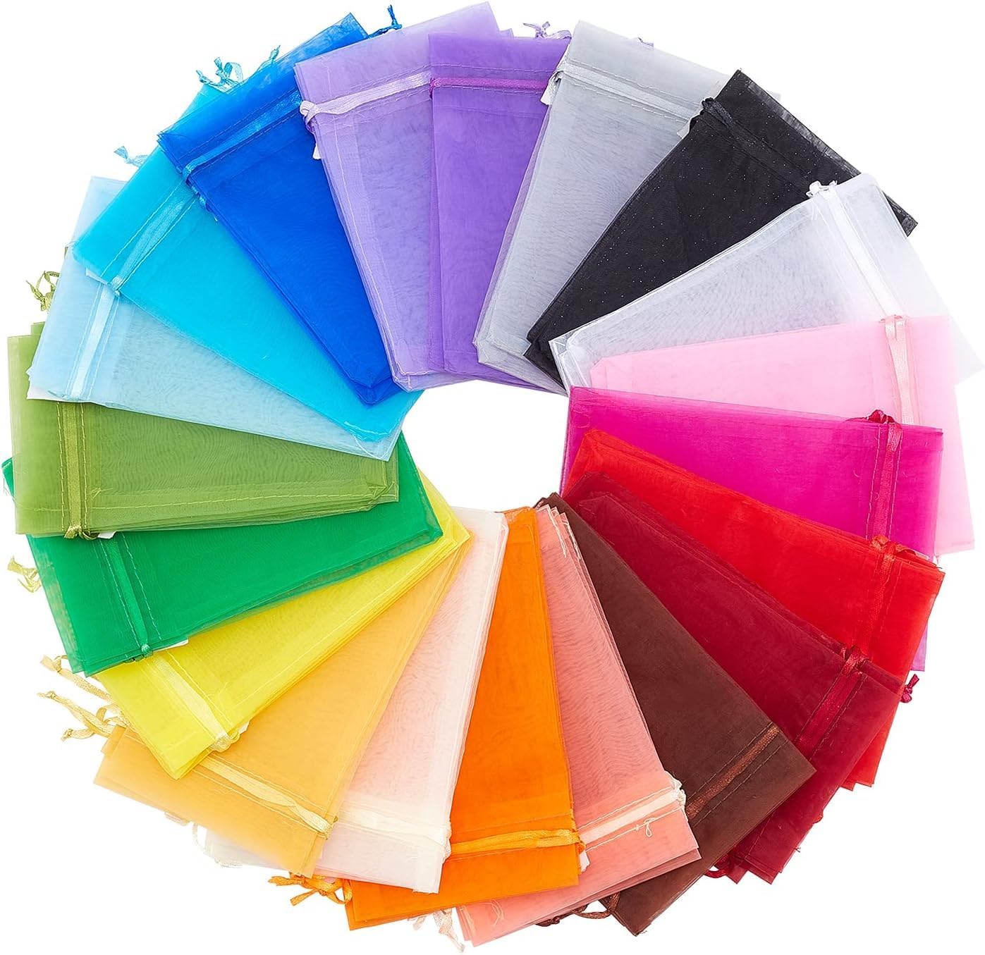 TheDisplayGuys 100-Pack LG 6" x 8" Sheer Organza Gift Bags w. Drawstring - Mixed Color Assortment - for Jewelry, Candy, Treats, Wedding Favors Mesh Pouches