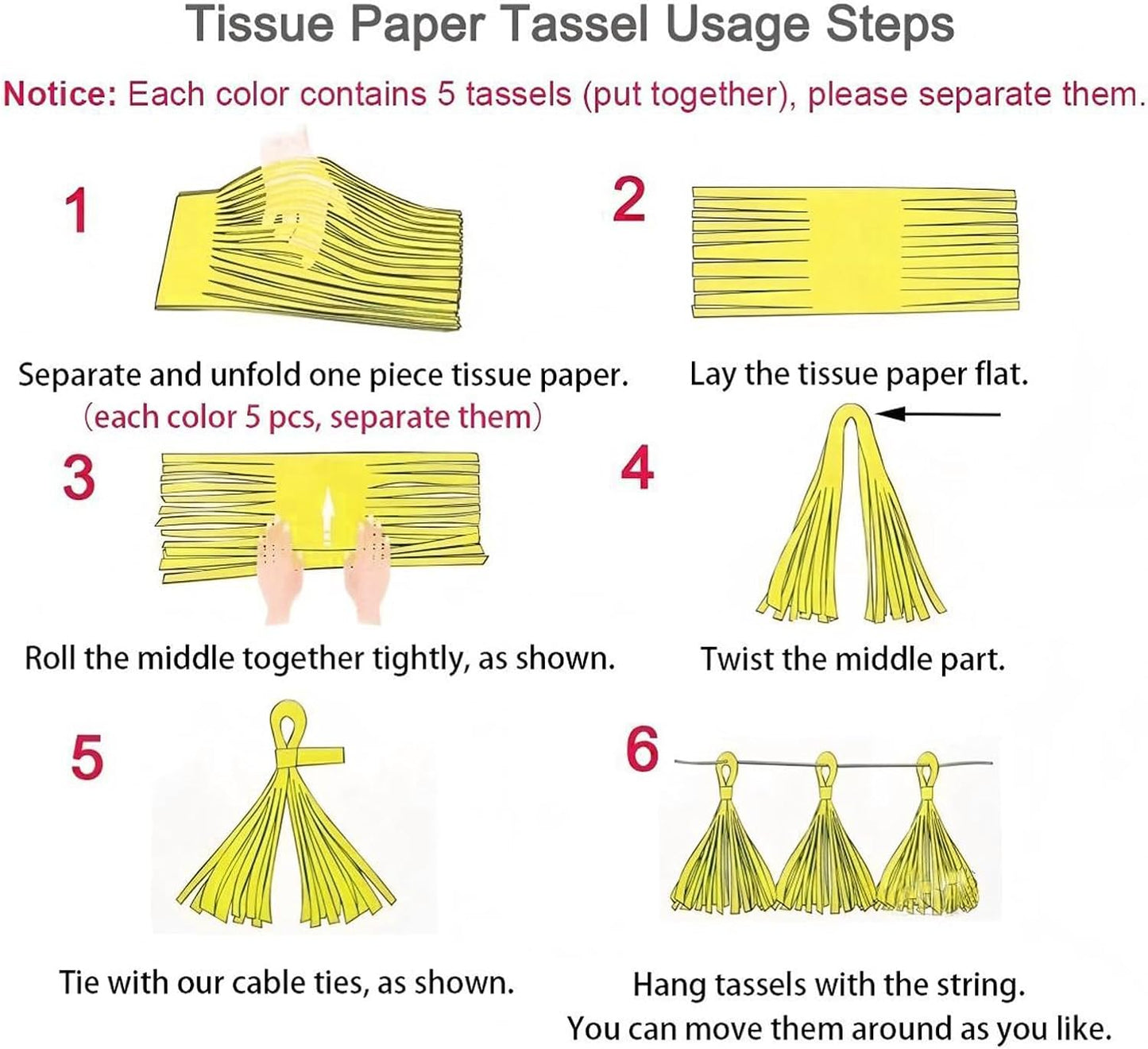 ZOOYOO Tassel Garland Tissue Paper Tassel Banner Table Decor,DIY Kits for Birthday Party Decorations,Pack of 15(Red Blue Yellow)