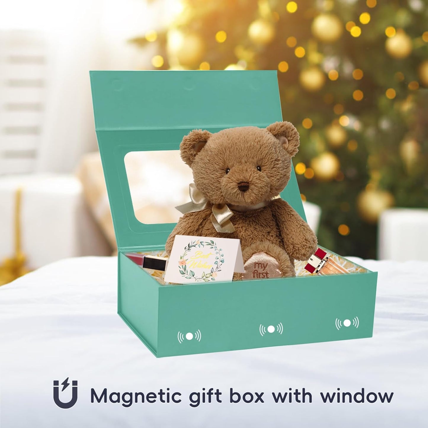 Light Green Large Gift Boxes with Window, 13.5"x9"x4.3" Bridesmaid Boxe for Gift Giving,Birthday Gift Box with Magnetic,Closure Lid Gift Boxes for Presents,Cute Boxe,Luxury for Gift Packaging,Gift Box for Wrapping Gifts