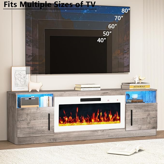 PRETZI Fireplace TV Stand with 36" Fireplace Up to 80" TVs, Remote Control - Image 7