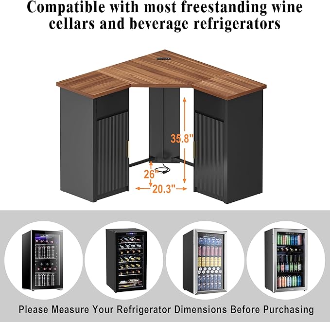 GDLF Corner Bar Cabinet with Fridge Space, Corner Coffee Bar Station with - Image 9