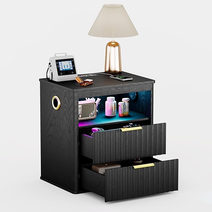 WOOVIVS Modern NightStand with Smart Human Sensor Lights, Bedside Table - Image 9