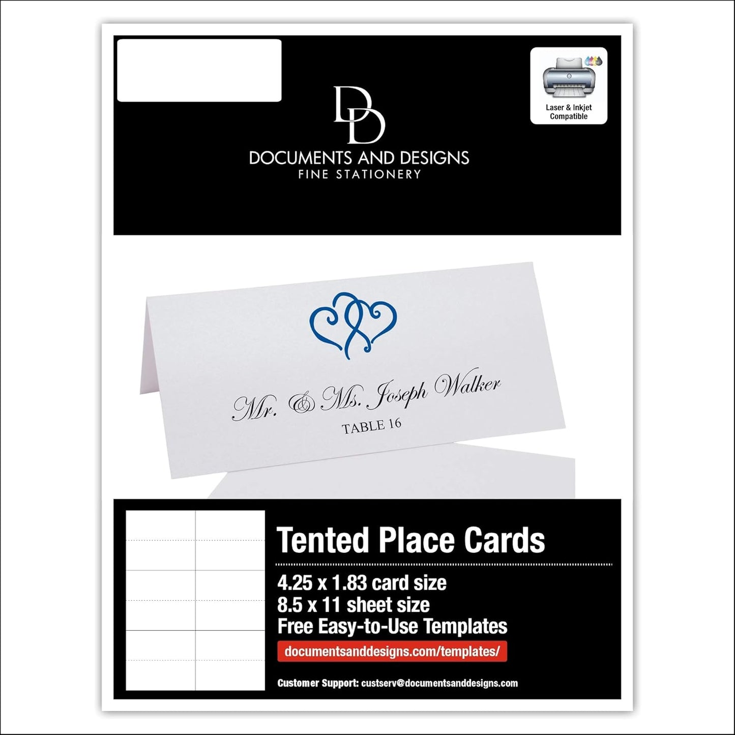 Linked Hearts Printable Place Cards, Royal Blue (Choose Color), Set of 150 (25 Sheets), Laser & Inkjet Printers - Wedding, Party, Dinner, and Special Events - Made in the USA