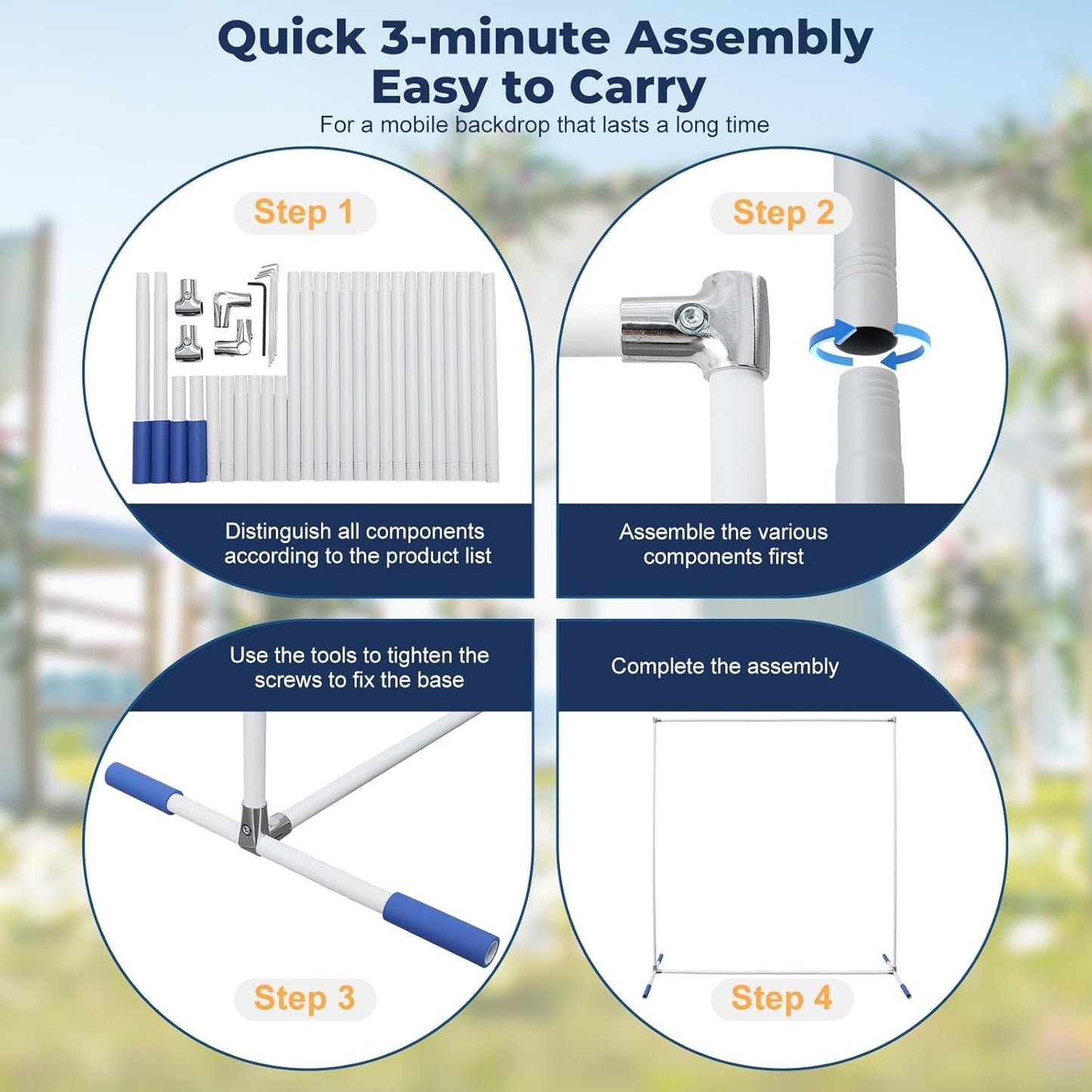 Metal Backdrop Stand 7*5FT Heavy Duty Wedding Arch, Extra-Wide Legs for Party Decor, Rustproof Portable Frame for Birthdays/Holidays/Wedding Ceremony Decorations (White)