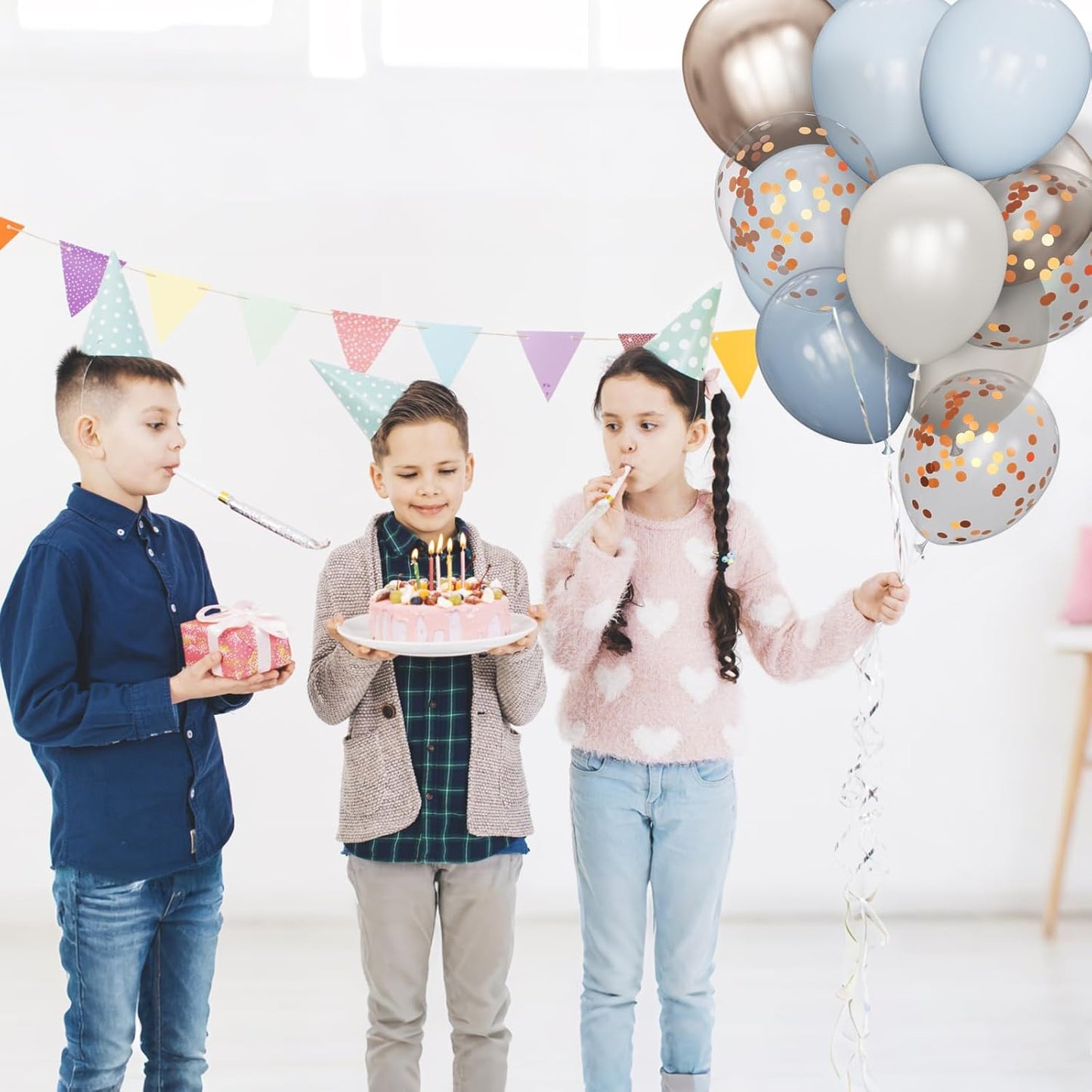 68Pcs Dusty Blue and Champagne Gold Balloons 12 Inch Sand White Pastel Baby Blue Confetti Balloon for Boy Baby Shower Bridal Shower Birthday Wedding Party Decorations.