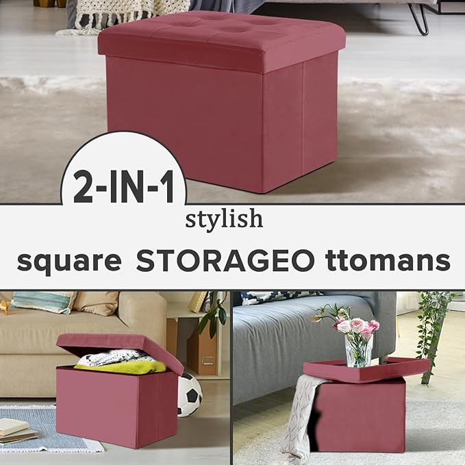 LINMAGCO Storage Ottoman Folding Foot Stool Velvet Footrest - Image 7