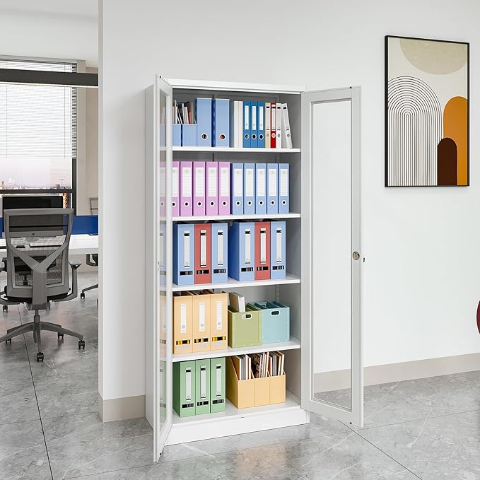 Glass Display Cabinet With Doors, 4 Adjustable Shelves - Image 8