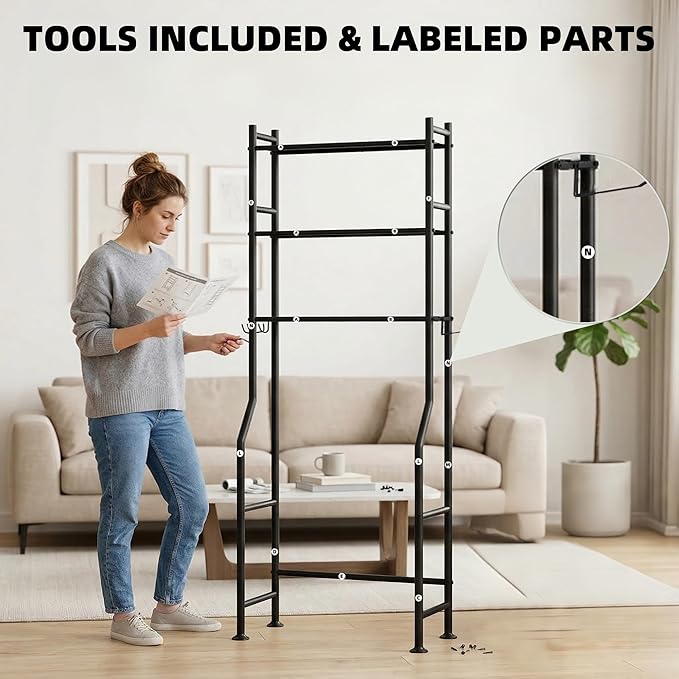 GloTika 3-Tier Over Toilet Storage - 150lb Total Capacity Metal Bathroom - Image 9