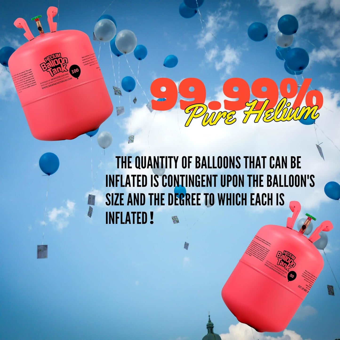13L Helium Tank for Balloons at Home, Premium 99.99% Pure Helium Gas Kit, Inflates 50 9“Latex Balloons, Ideal for Birthdays, Weddings, Baby Showers (1-Pack)